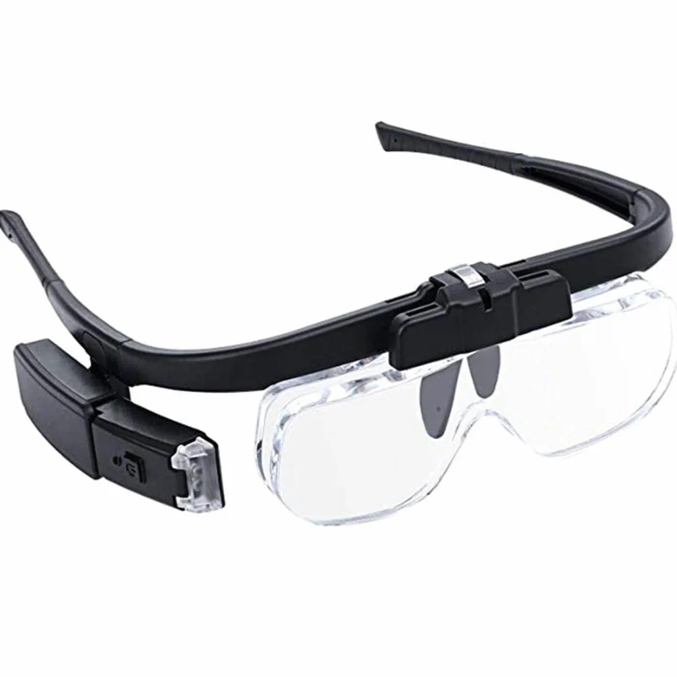 Loupe Frontale à LED Rechargeable USB, Lunettes de Grossissement Mains Libres pour Lecture, Réparation de Bijoux