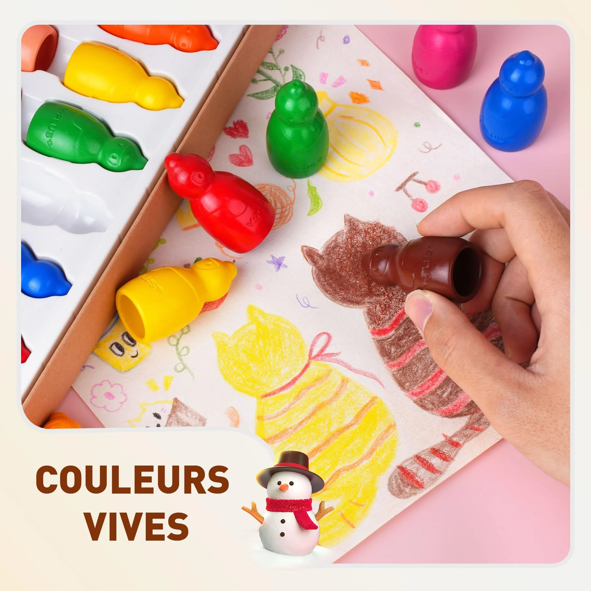 YPLUS Crayons de Cire Empilables Bonhomme de Neige – 8 Couleurs Vives, Lavables et Non Toxiques