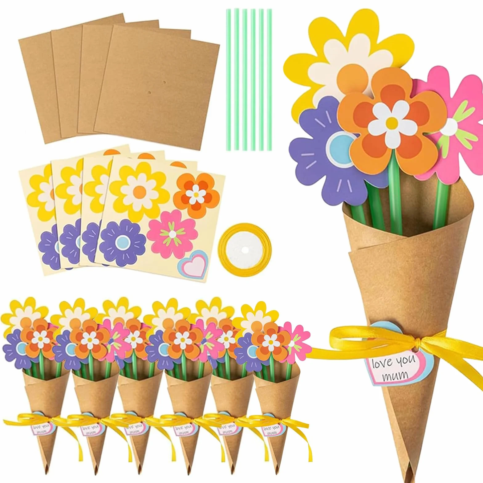 Kit d'artisanat de fleur pour enfants, bricolage pour fête des mères, bouquet de fleurs à faire soi-même, filles 4-9 ans
