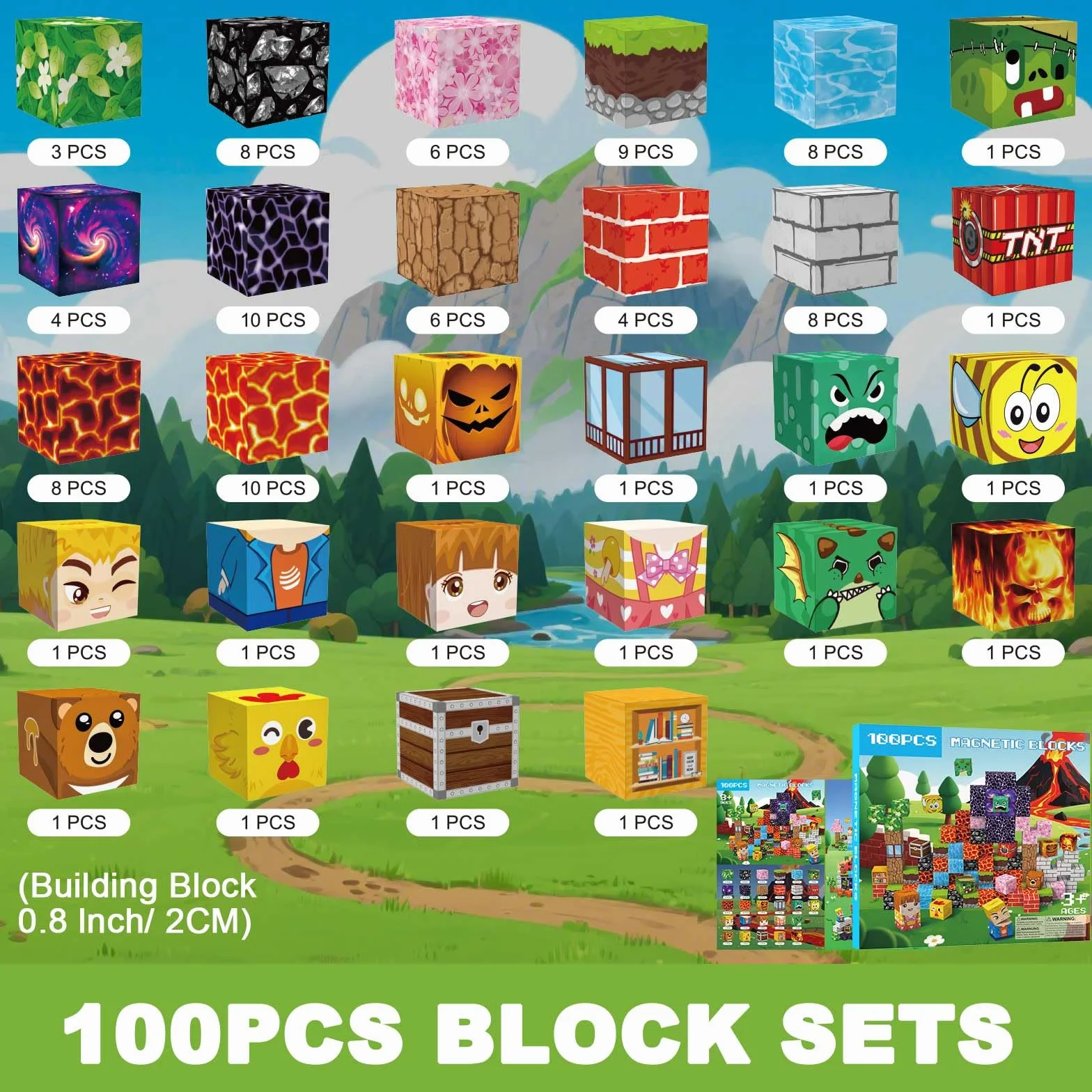 Magnetic Blocks 100 pièces 2CM Jeux Aimants Construction Enfant 3+ Ans Montessori