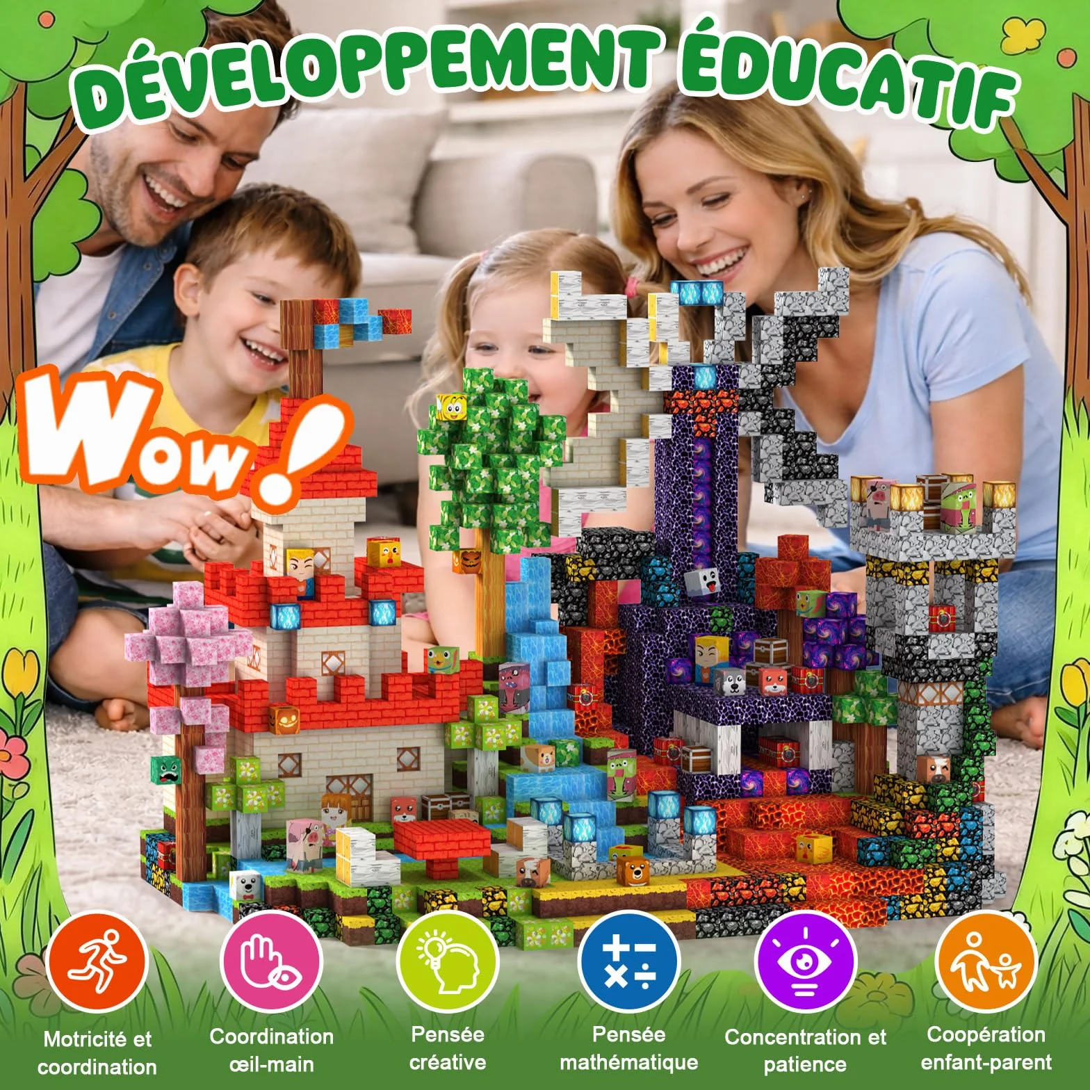 Jeu de Construction Magnétique Enfant 330 Pièces Blocs Magnétiques 2CM Jouet Créatif Montessori 3+ Ans