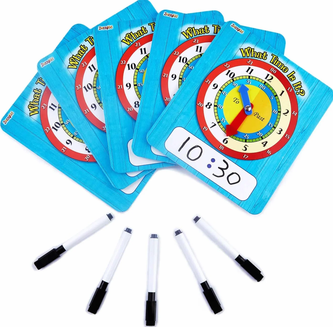ZazzyKid Horloge éducative d'apprentissage de l'heure - 5 par paquet - 20 x 18 cm - Carton