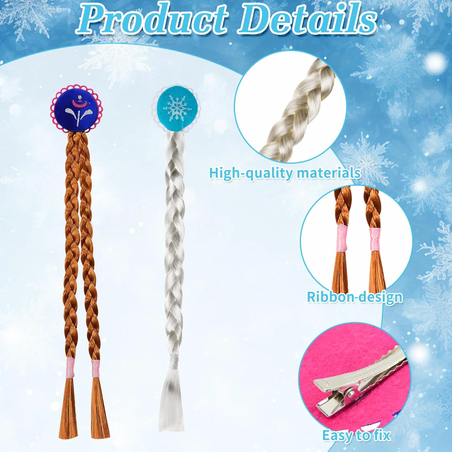 Perruque Princesse Enfant 2 PCS, Longue Perruque Déguisement Fille, Tresses Cheveux Extensions, Accessoire Costume Halloween Carnaval Cosplay