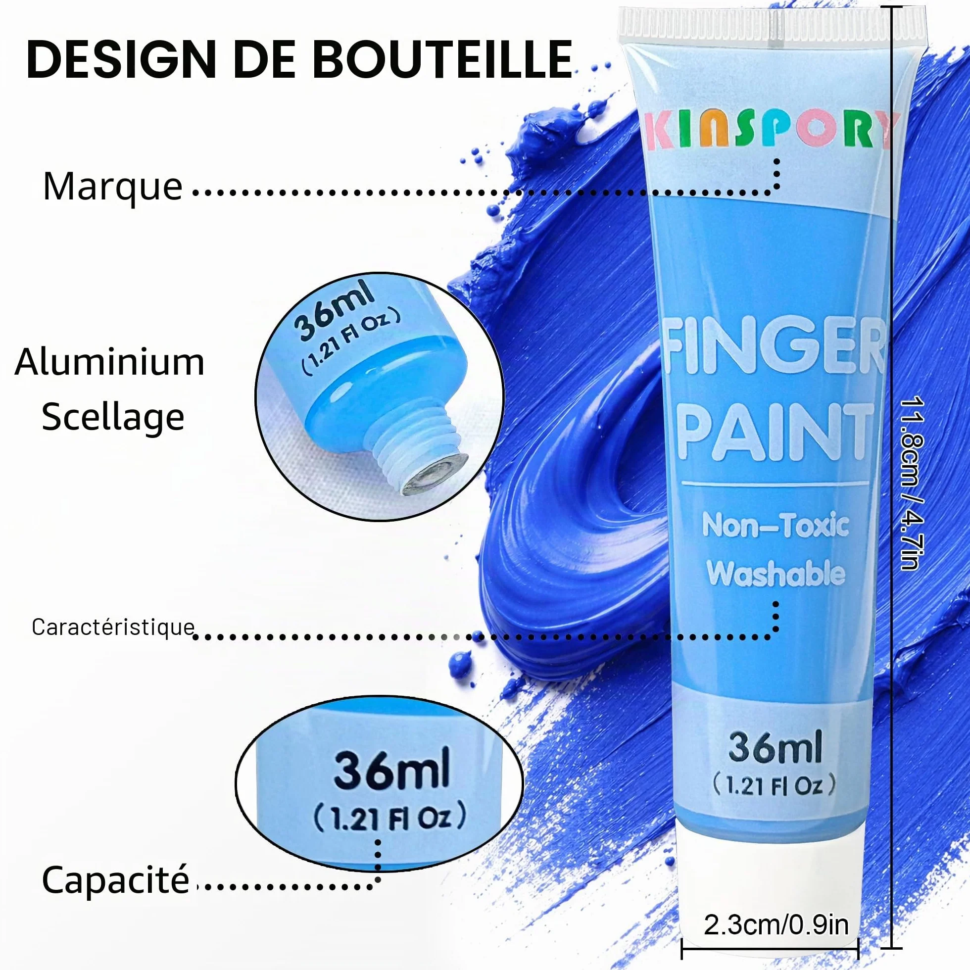 KINSPORY Peintures à Doigts Enfants 12 x 36 ml – Peintures Lavables Non Toxiques pour Tout-Petits