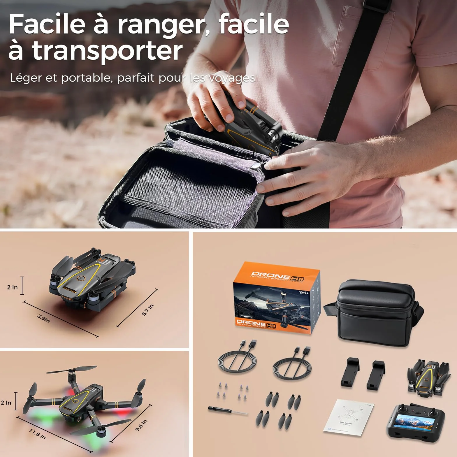 Drone GPS 4K Professionnel pour Adultes avec Caméra, Radiocommande Écran, FPV Pliable, Moteur sans Balais, QuickShots, Longue durée de vol, Moins de 249g C0