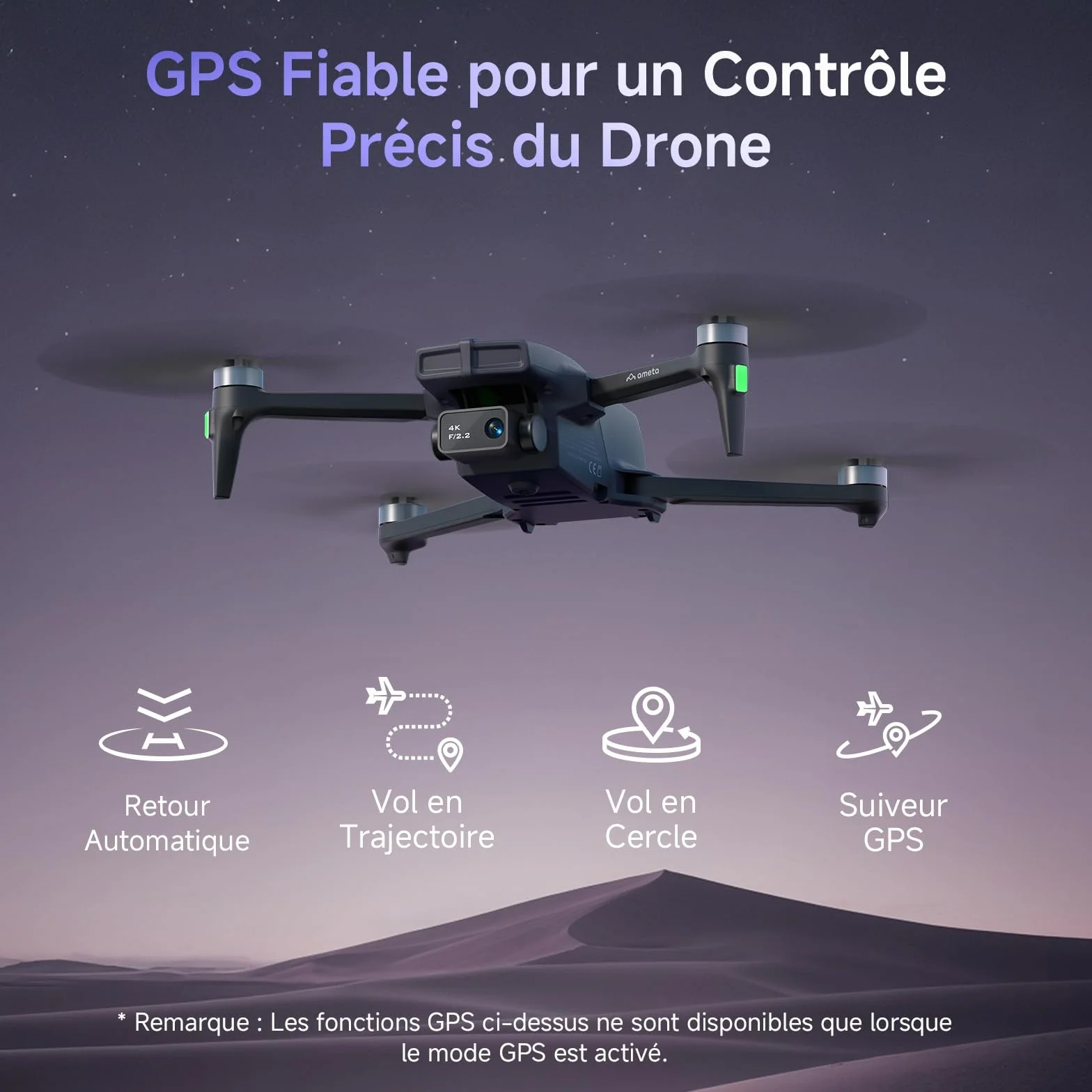 Ameta Drone avec Camera 4K, GPS Drone S20 Pro pour Adultes et Enfants avec Retour Automatique/ 50min de Vol/Suiveur/Mode Intelligent/Contrôle par Gestes, FPV Mini Drone Moins de 249g