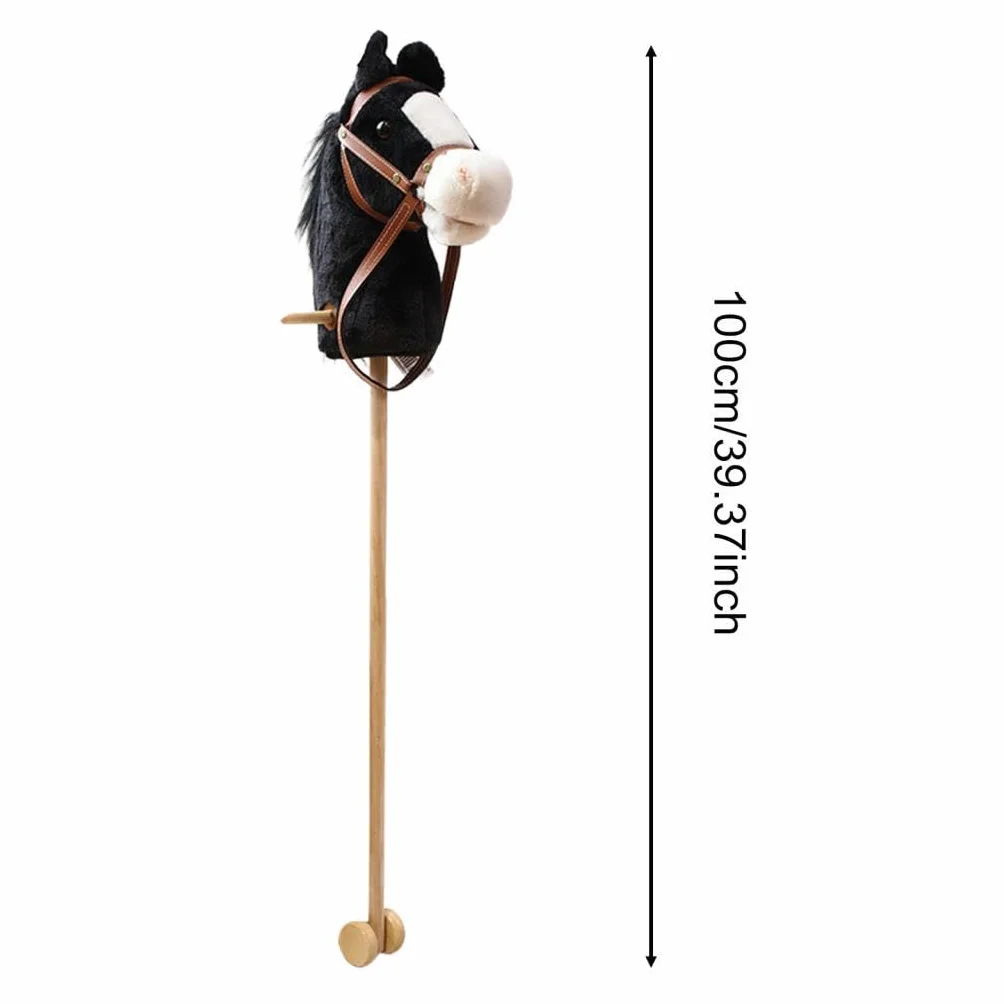 Bâton D'équitation en Peluche Cheval de Loisir avec Roue Sons de Galop Hennissant Noir