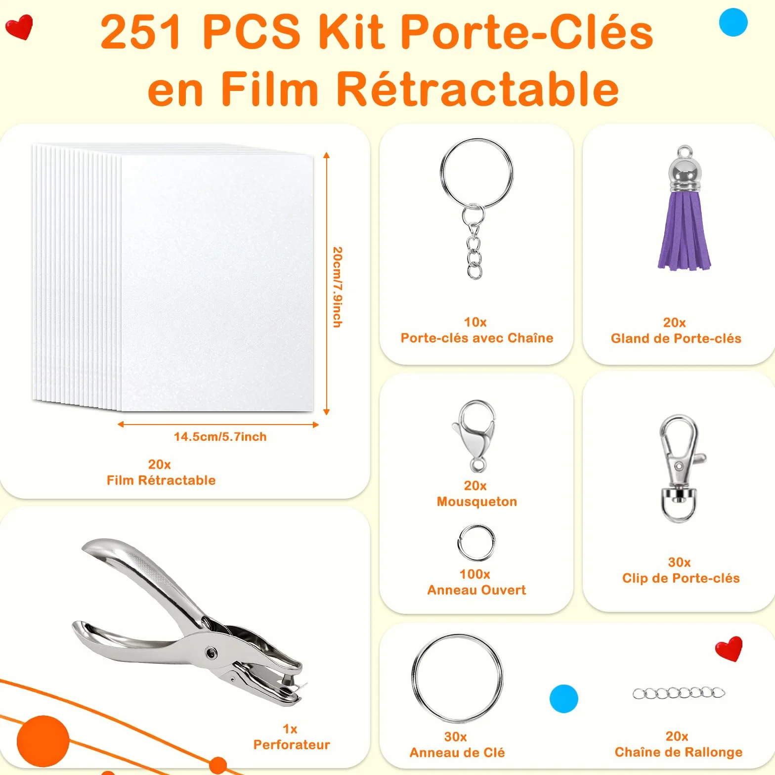 Kit Plastique Fou Feuille Thermorétractable A5 DIY Pendentifs Accessoires Artisanat Enfants Porte Clef
