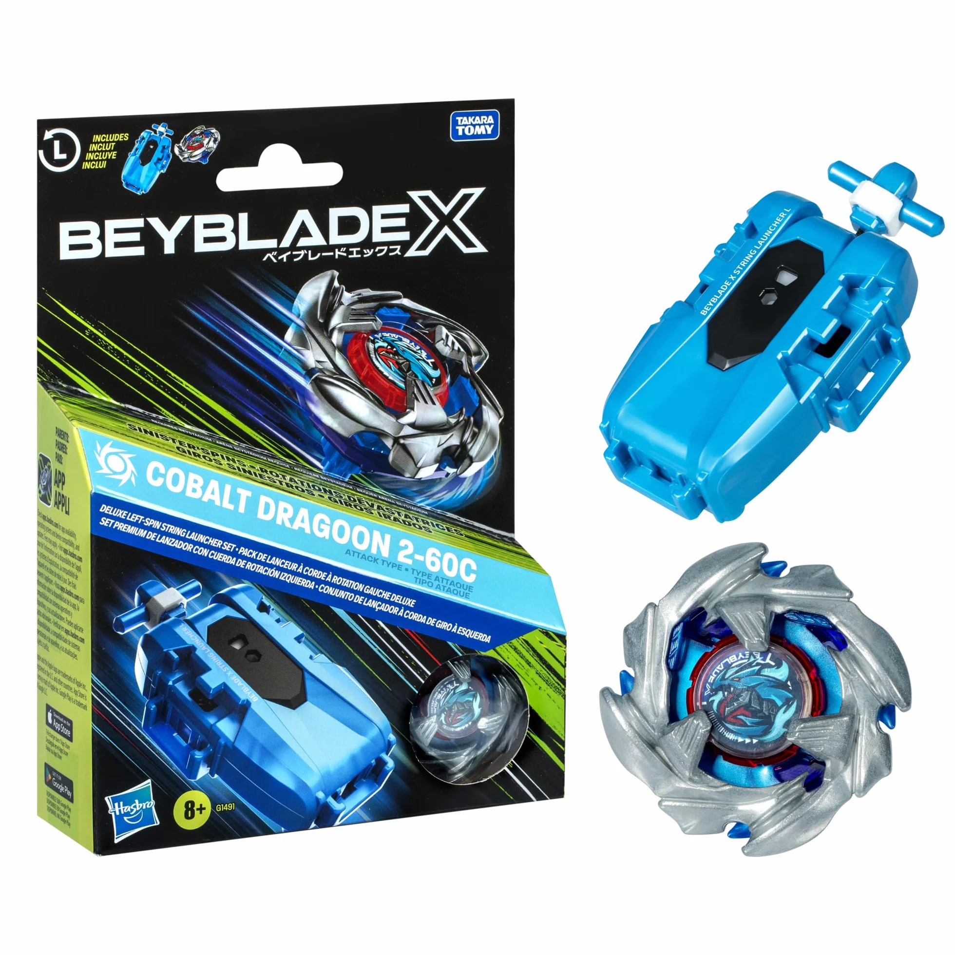 Beyblade X Pack Cobalt Dragoon 2-60C avec Lanceur à Corde Deluxe à Rotation Gauche