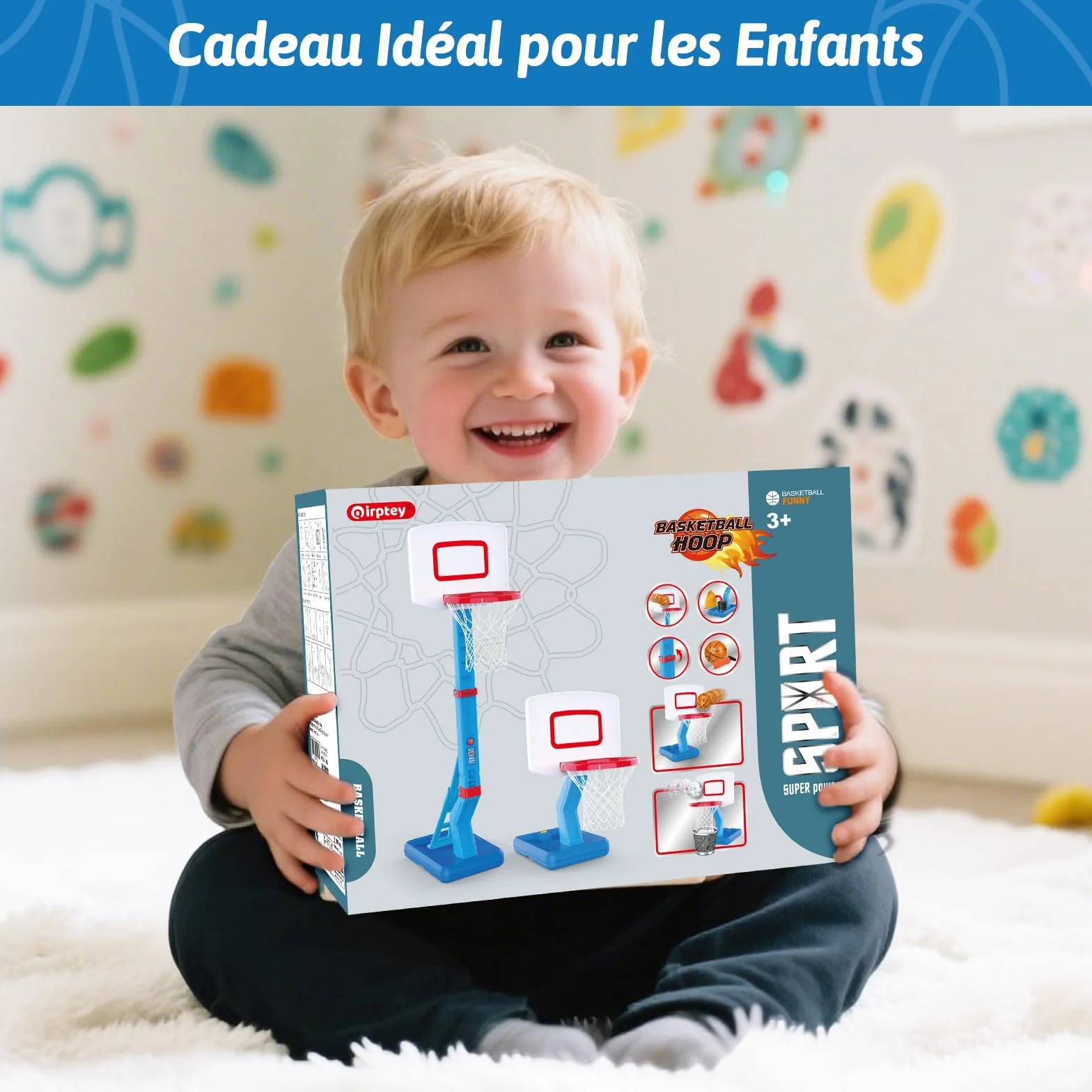 Panier de Basket Enfant Hauteur Réglable 70-138cm avec Ballon et Pompe, Jeu Extérieur Bleu