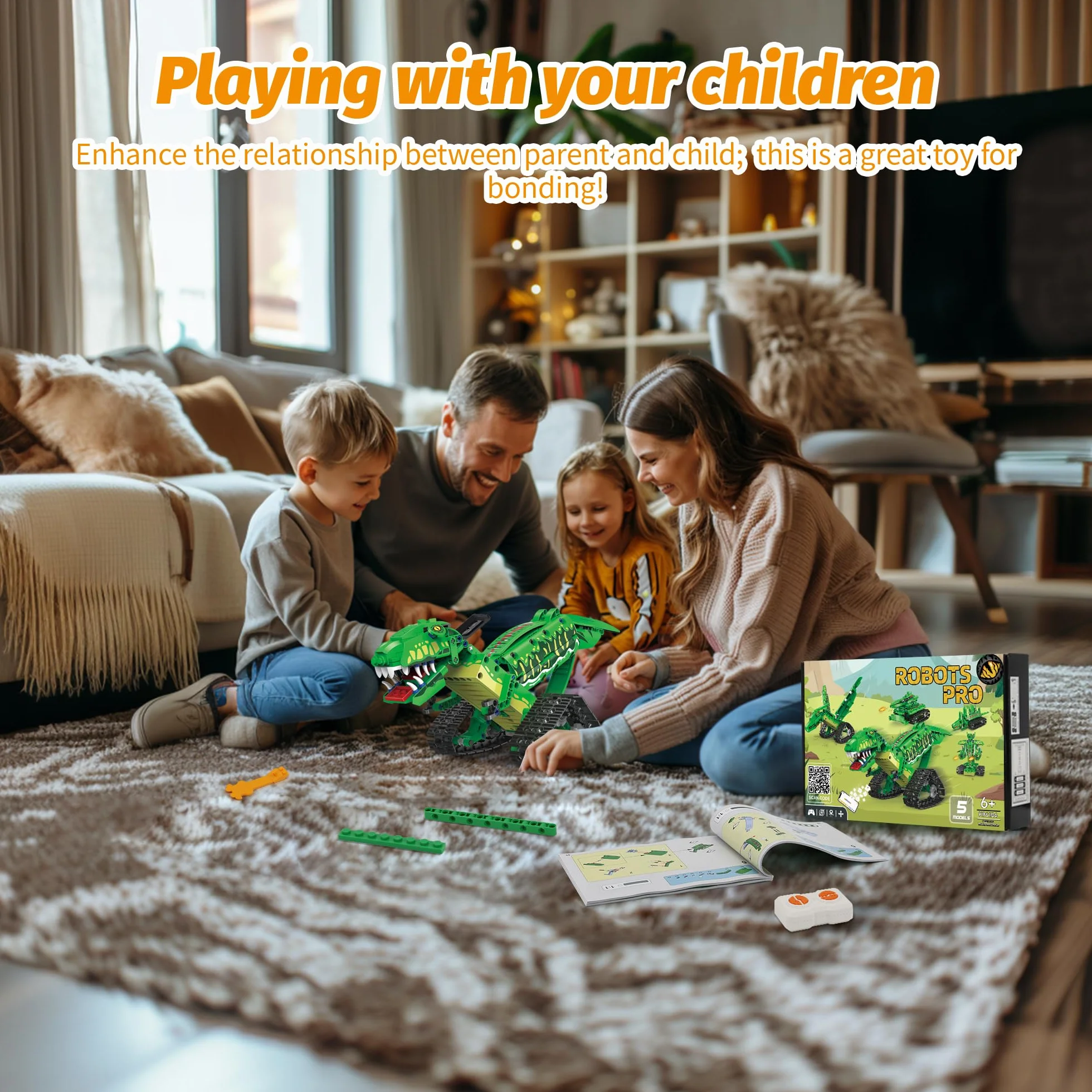AKWME Technic Robots STEM 5 en 1 Dinosaure 2.4 GHz Télécommandé Application Kit Construction Scientifique Programmable Cadeau Enfant Garçons 6-12 Ans