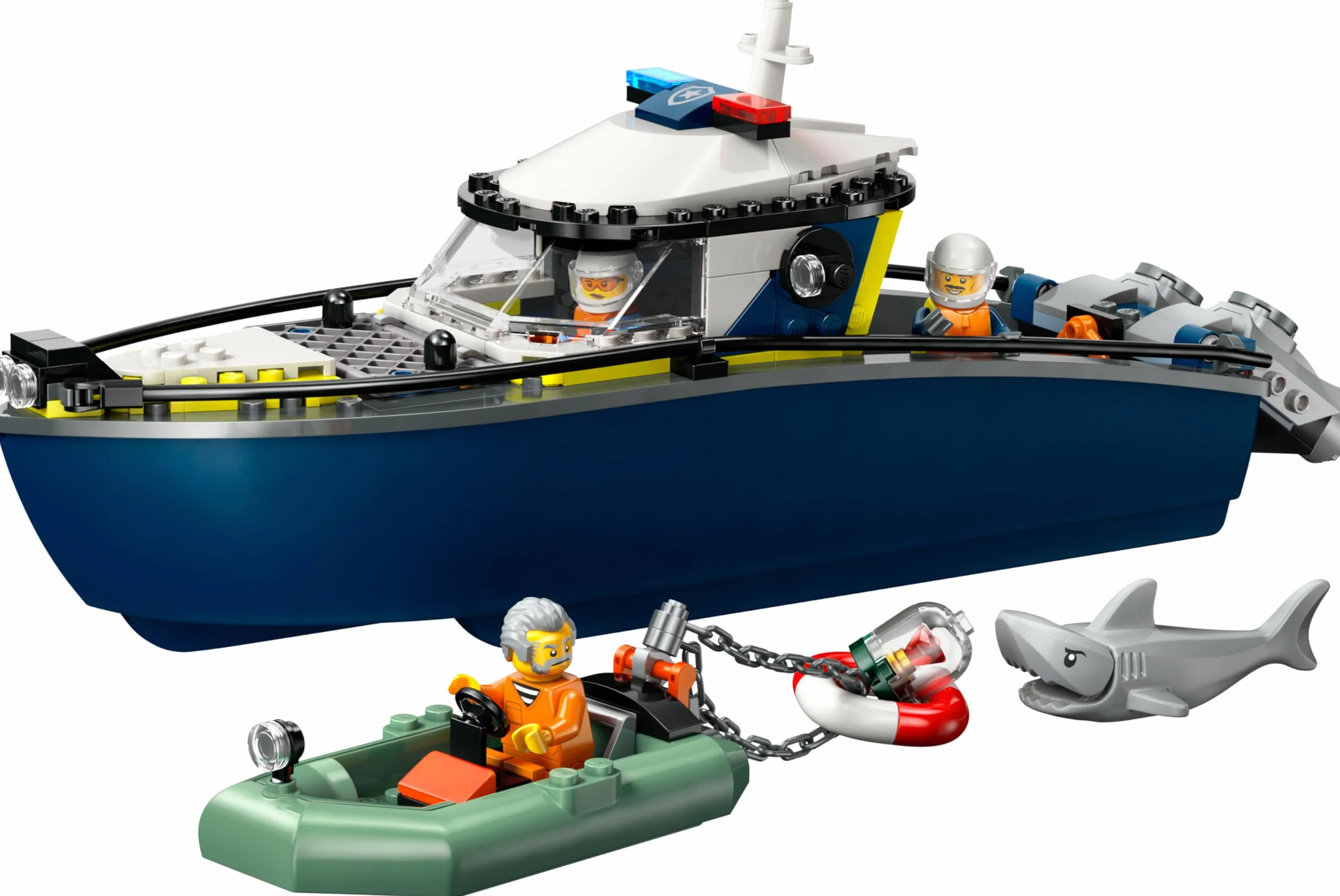 LEGO City Police Boat Chase 60456 Zestaw z 2 Łodziami, 3 Minifigurkami i Figurką Rekina dla Dzieci 6+