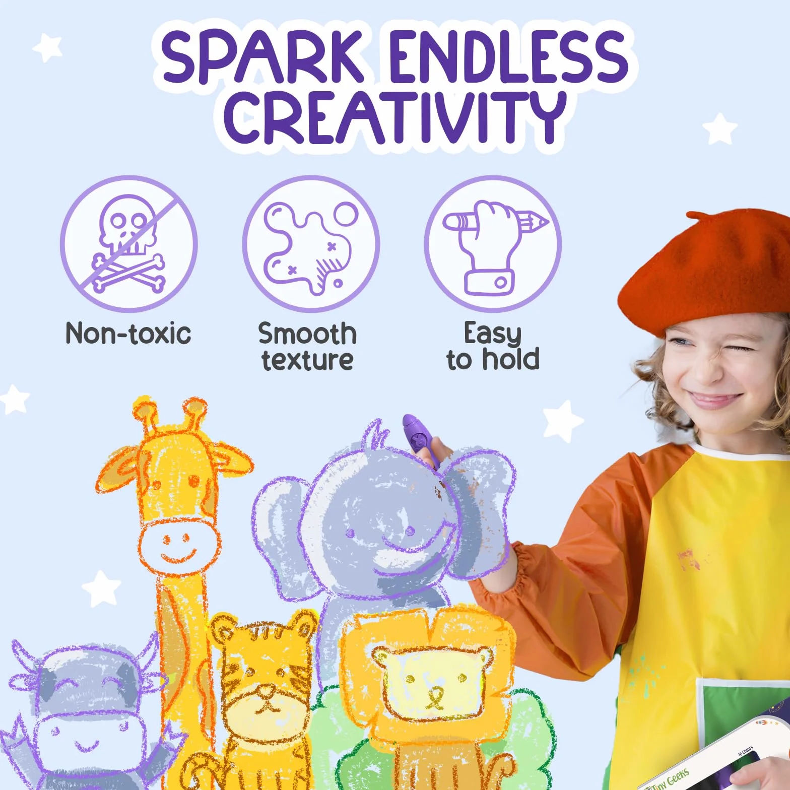 TinyGeeks Crayons Non Toxiques Lavables pour Enfants 3-8 Ans - Crayon Bebe Faciles à Tenir