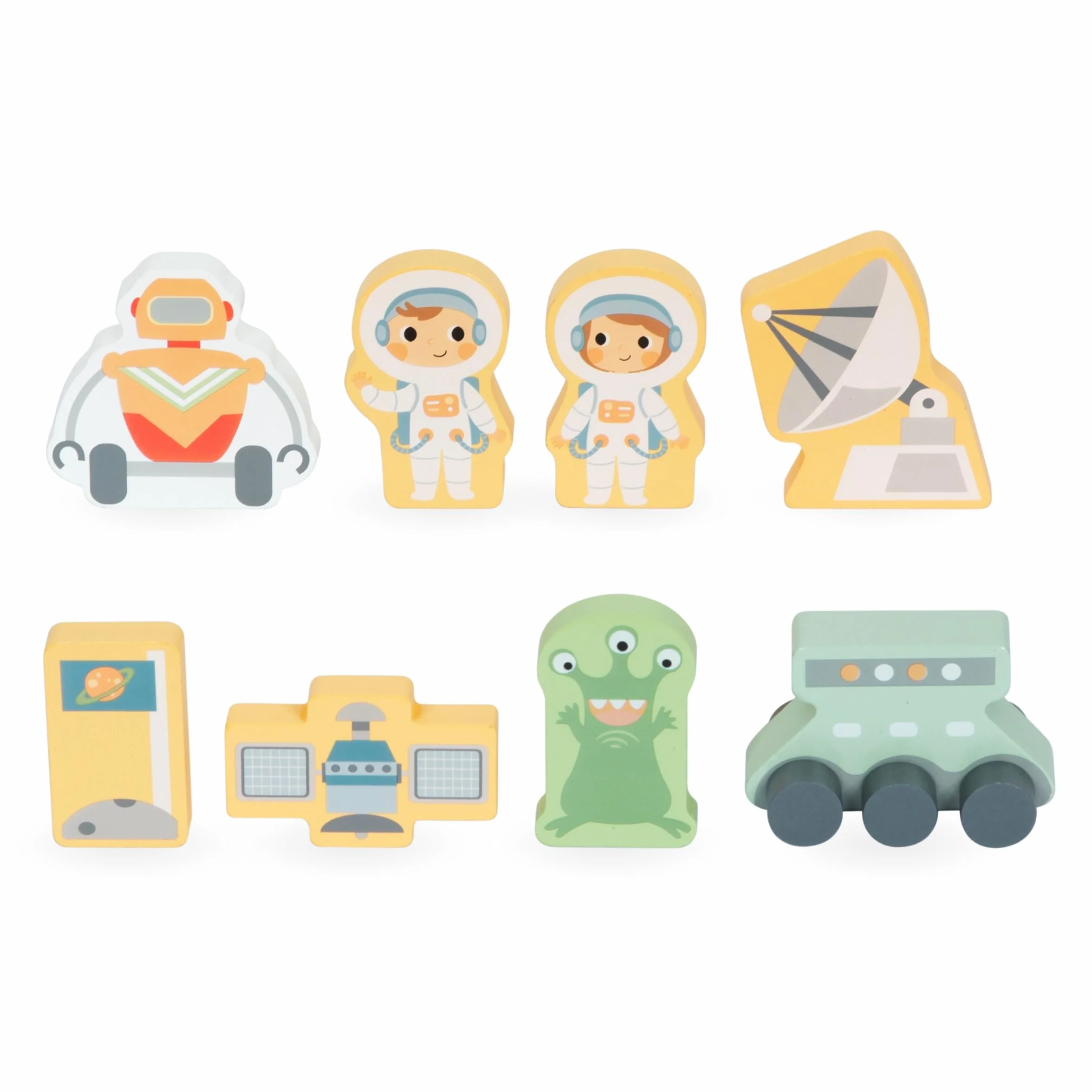 mamabrum Fusée Spatiale en Bois XXL - Jouet 3 Ans et Plus avec Ascenseur, 2 Astronautes, Robot, Extraterrestre - 60cm Hauteur - Centre de Contrôle et Salle Machines