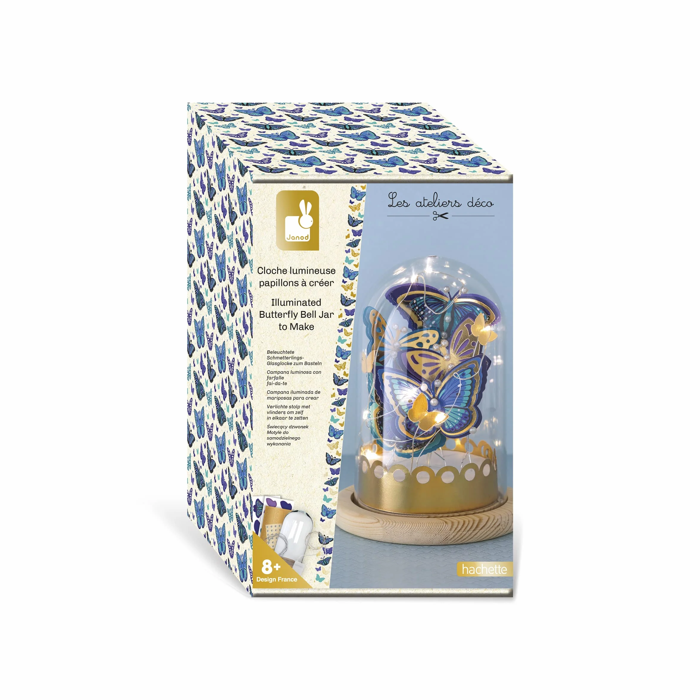 Janod Kit Loisir Créatif Enfant Cloche Lumineuse Papillons Bleus et Dorés Motricité Fine Dès 8 Ans