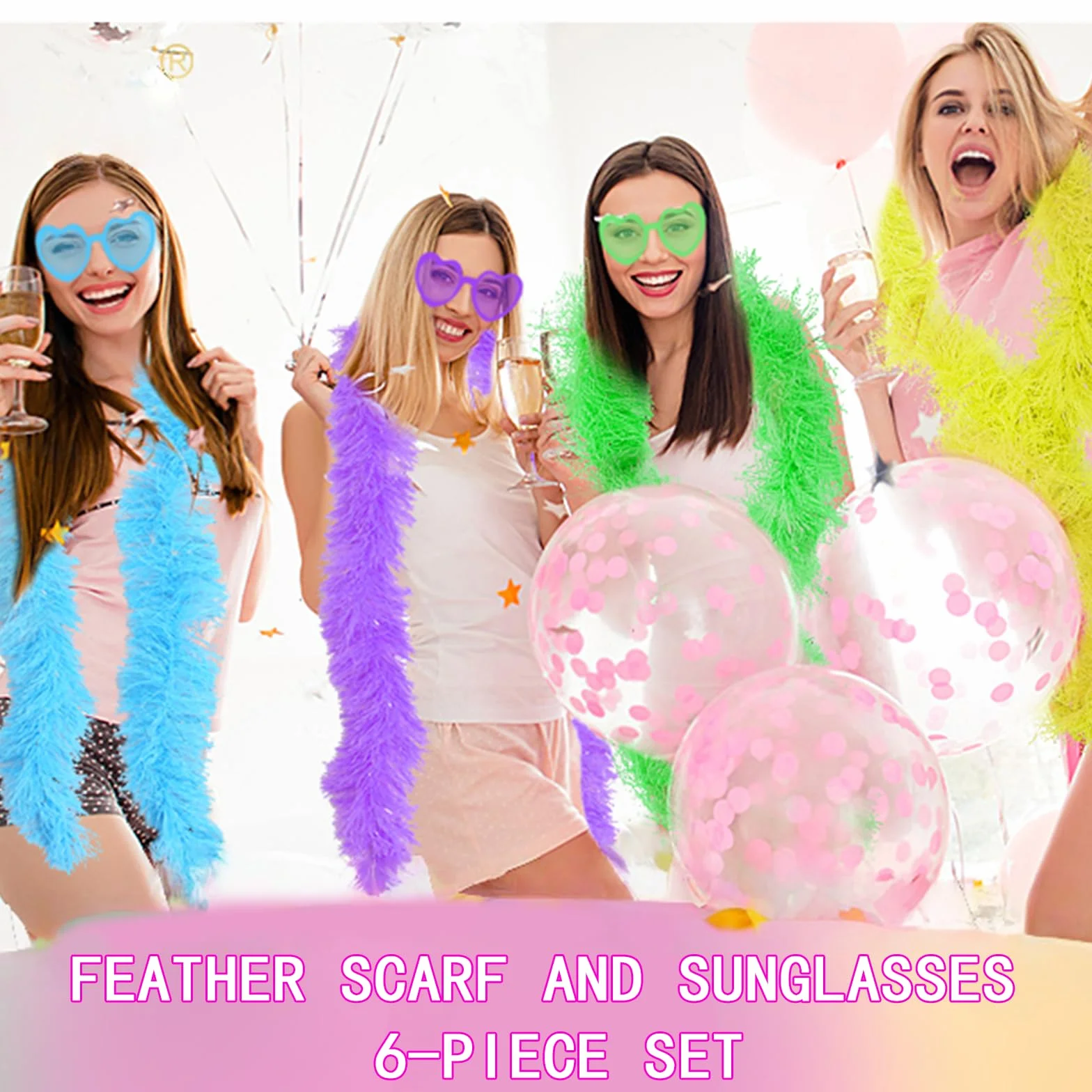 Boas Plumes Déguisement 6 Pcs 6.6ft La Plume Colorées Clapet Lunettes de Soleil Sans Monture pour Cosplay Halloween