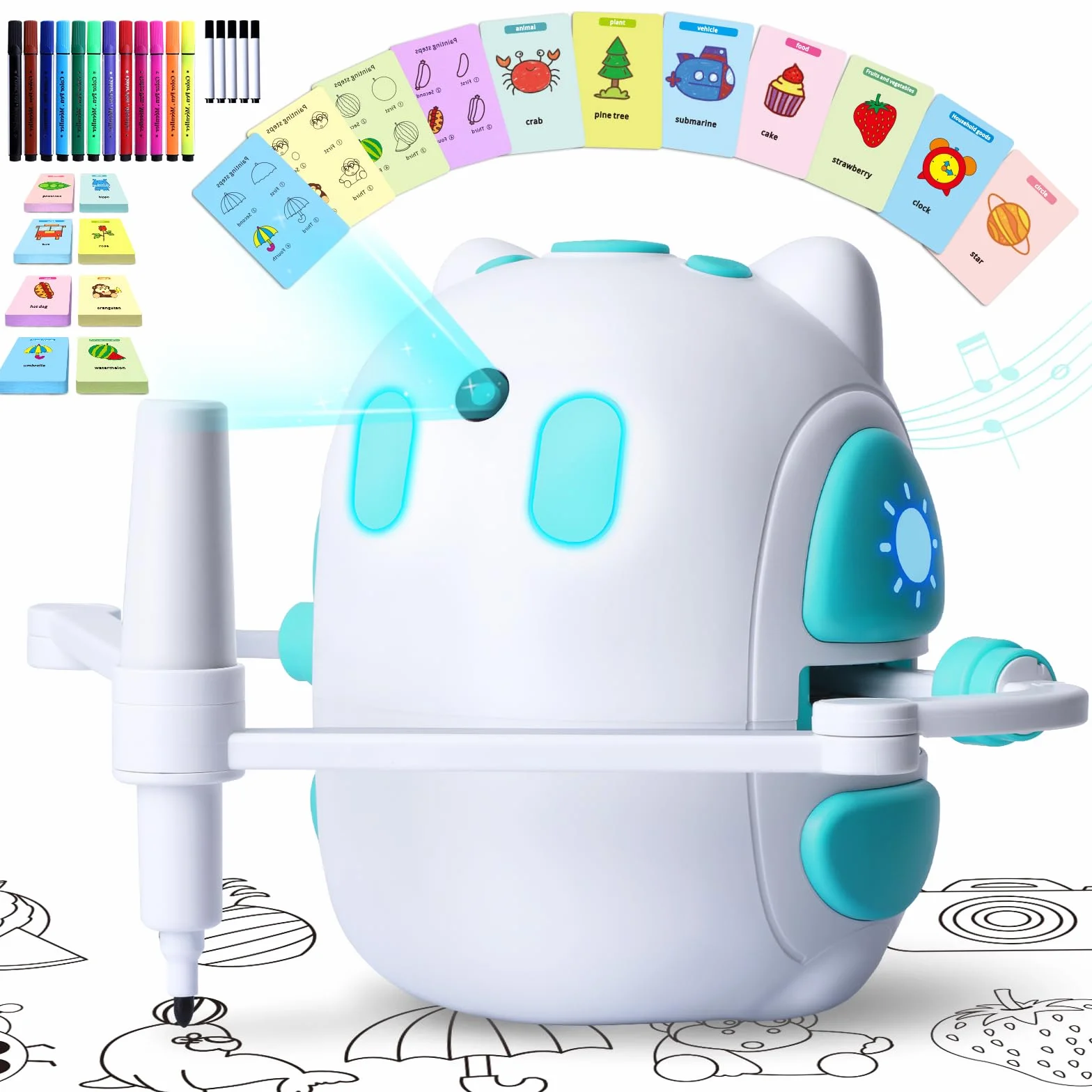 Robot de dessin pour enfants 150 cartes éducatives avec guide vocal Montessori Cadeau Anniversaire Noël 3-8 ans