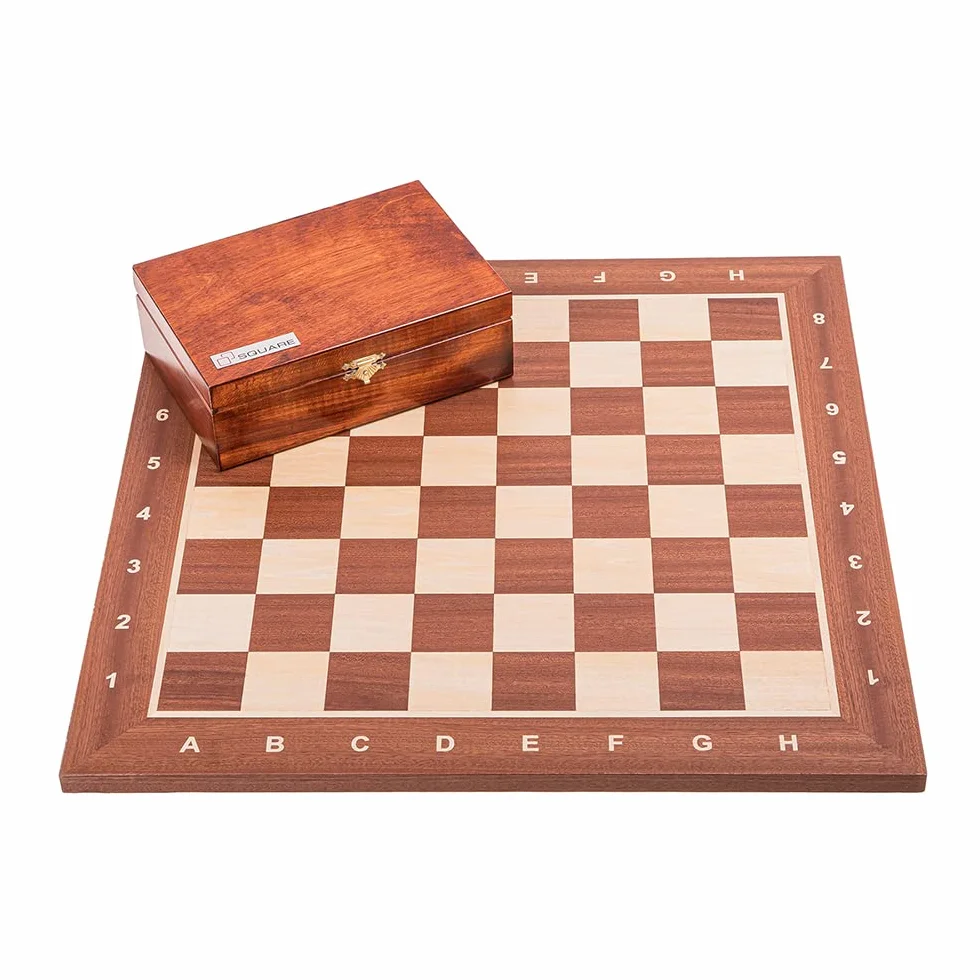Square - Professionnel Set Tournoi Échecs No 6 Acajou + 2 x Extra Dames - Échiquier en Bois + Pièces d'échecs - Staunton 6