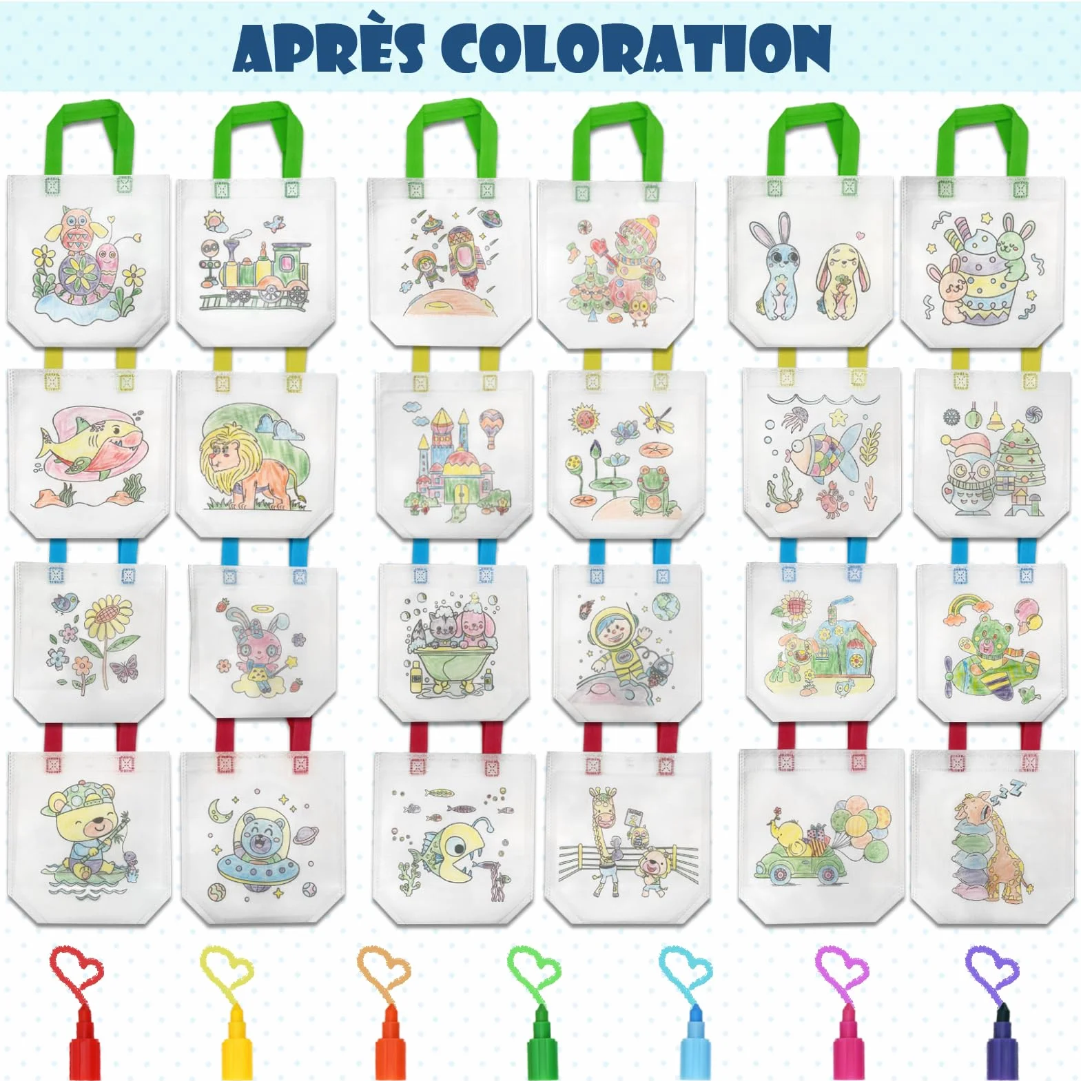 ICEPAPA Kit Peinture Enfant 12 Sac a Colorier 12 Crayons de Couleurs empilables 7 couleurs Cadeau Anniversaire Enfants