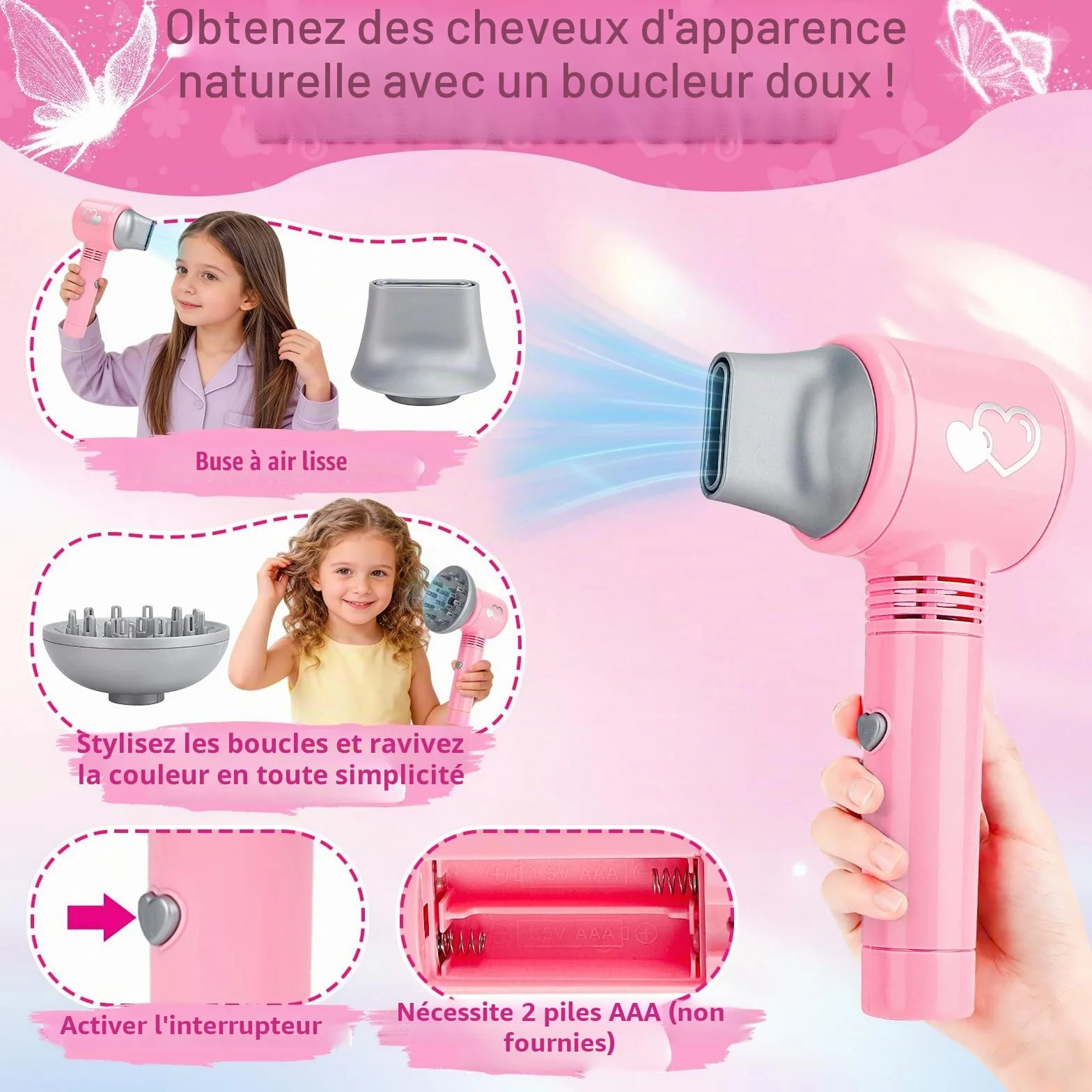 deAO Ensemble de Salon de Beauté pour Filles 35 Pièces, Jeu de Simulation Coiffeur avec Sèche-Cheveux, Miroir et Fer à Friser