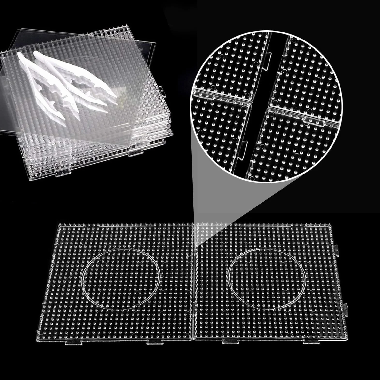 Plaques de Perles à Repasser Transparentes en Plastique 5 mm Panneaux Perforés 8 PCS Carré