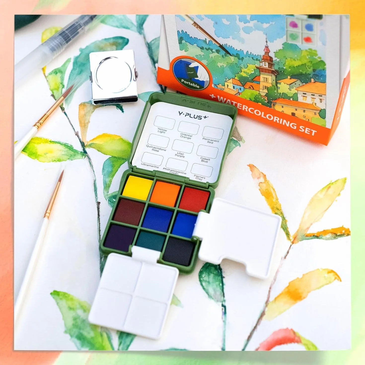YPLUS Kit de peintures aquarelles : boîte de peinture à l'eau compacte pour débutants et professionnels