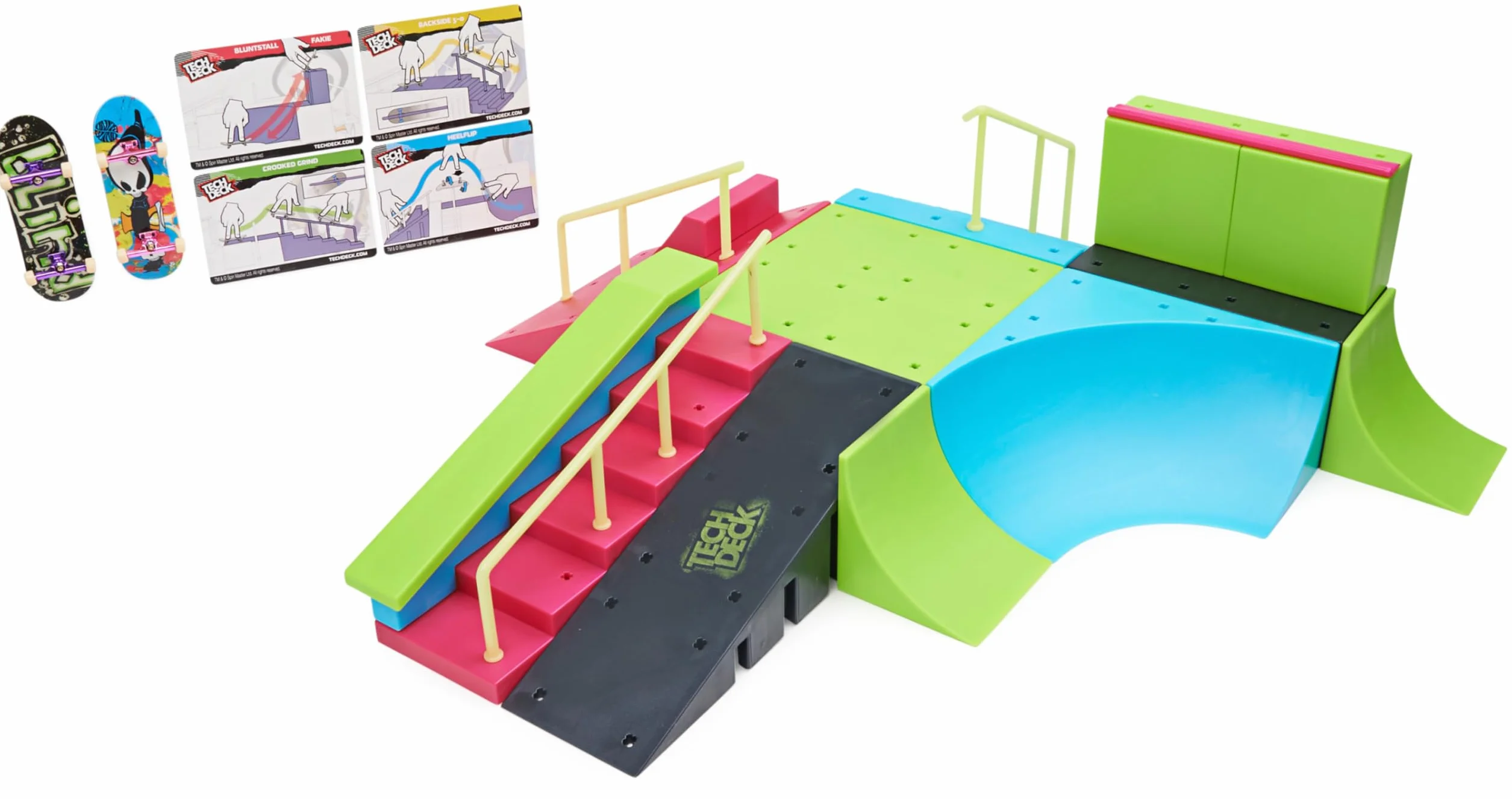 Tech Deck Neon Mega Park X-Connect Creator Ensemble de Rampes Phosphorescentes Personnalisables avec Fingerboards