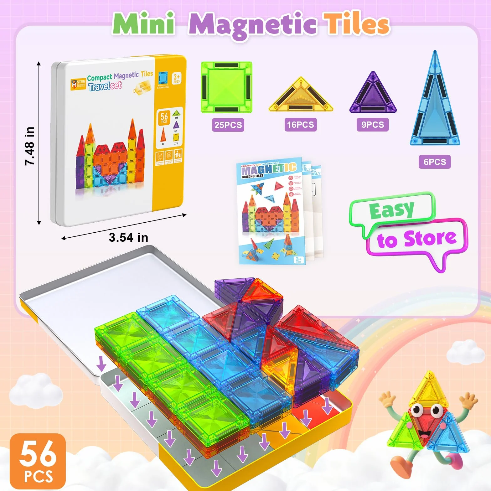 Magneverse Construction Magnetique Enfant 56 Pièces Valisette Métallique Jeu Voyage Construire Château Fusée Avion Jouet Montessori 3 Ans Bloc Magnetique Cadeau Créatif STEM