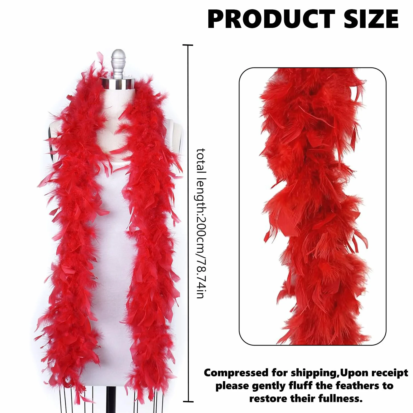 Boa Plumes de Dinde Moelleux Accessoire Costume Charleston Années 20 Flapper Rouge 2m
