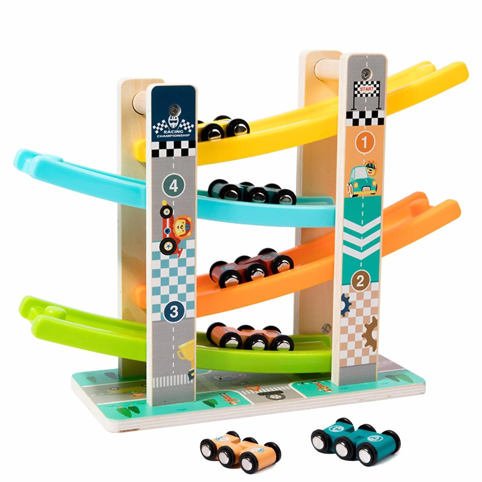 Jouet Montessori Rampe de Course en Bois Circuit Voiture Enfant 1-3 Ans