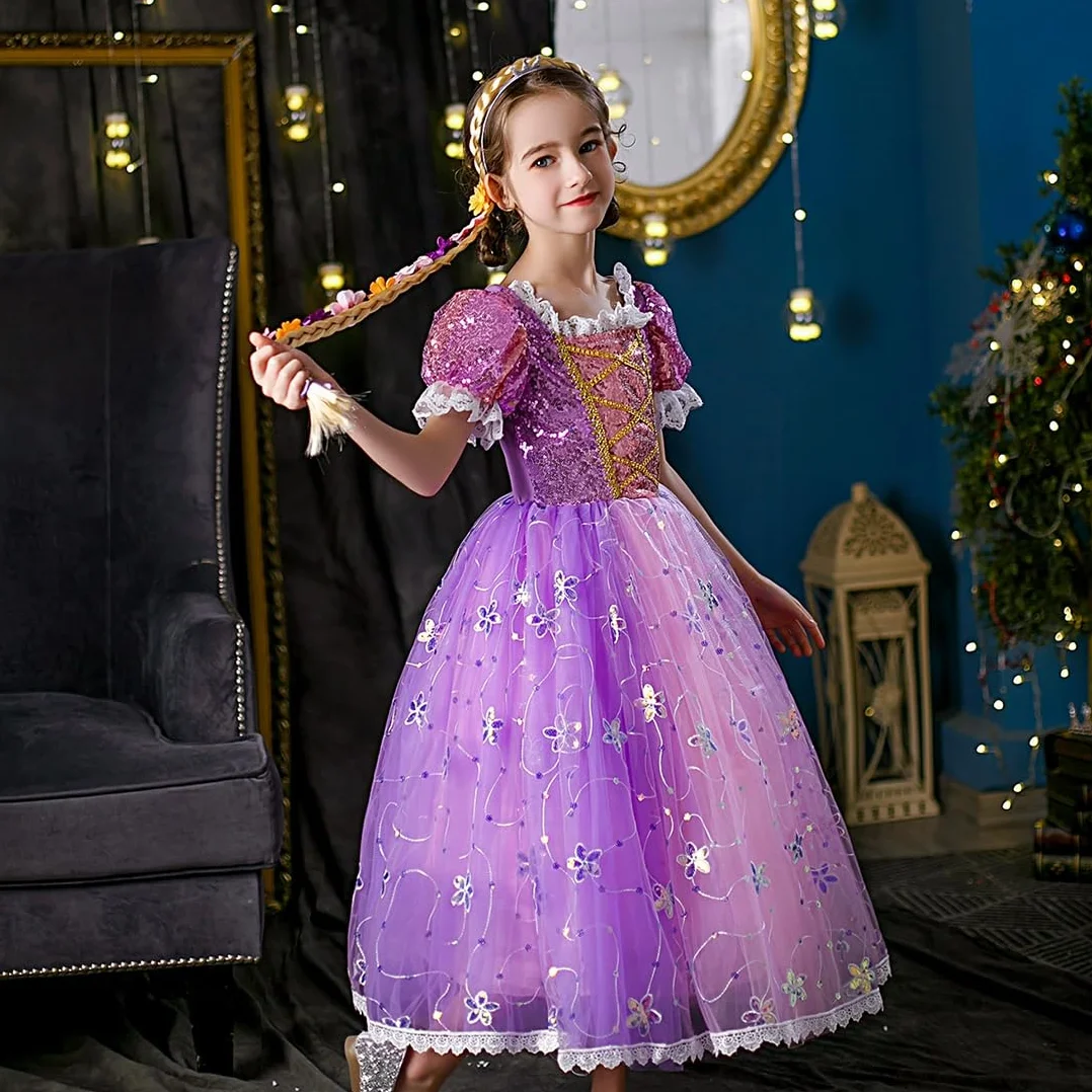 Perruque Princesse Enfant Raiponce Déguisement Cosplay Accessoire Cheveux Filles Carnaval Halloween