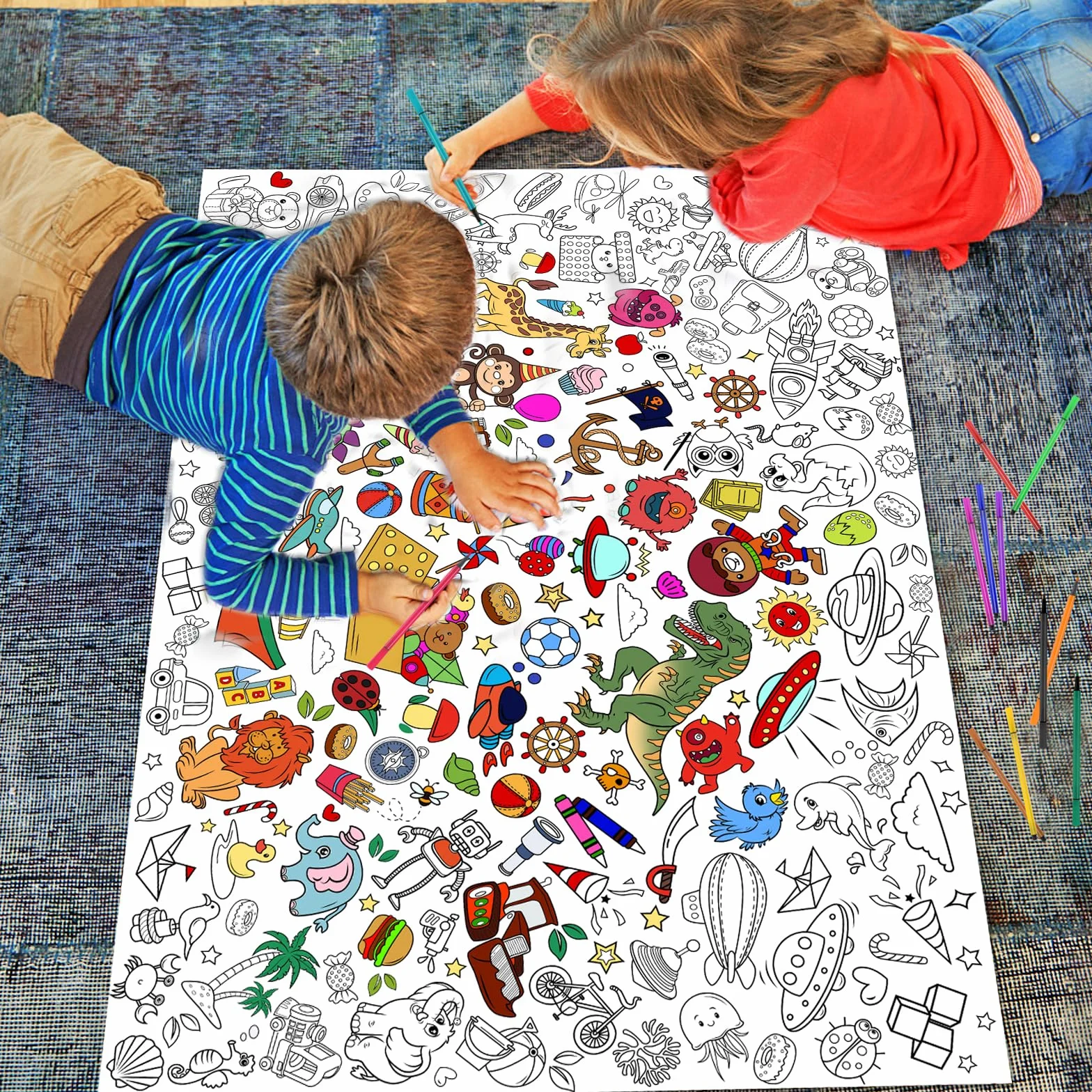 Joyeux Anniversaire Poster à Colorier Géant 118x84cm avec Feutres pour Enfants Garçons