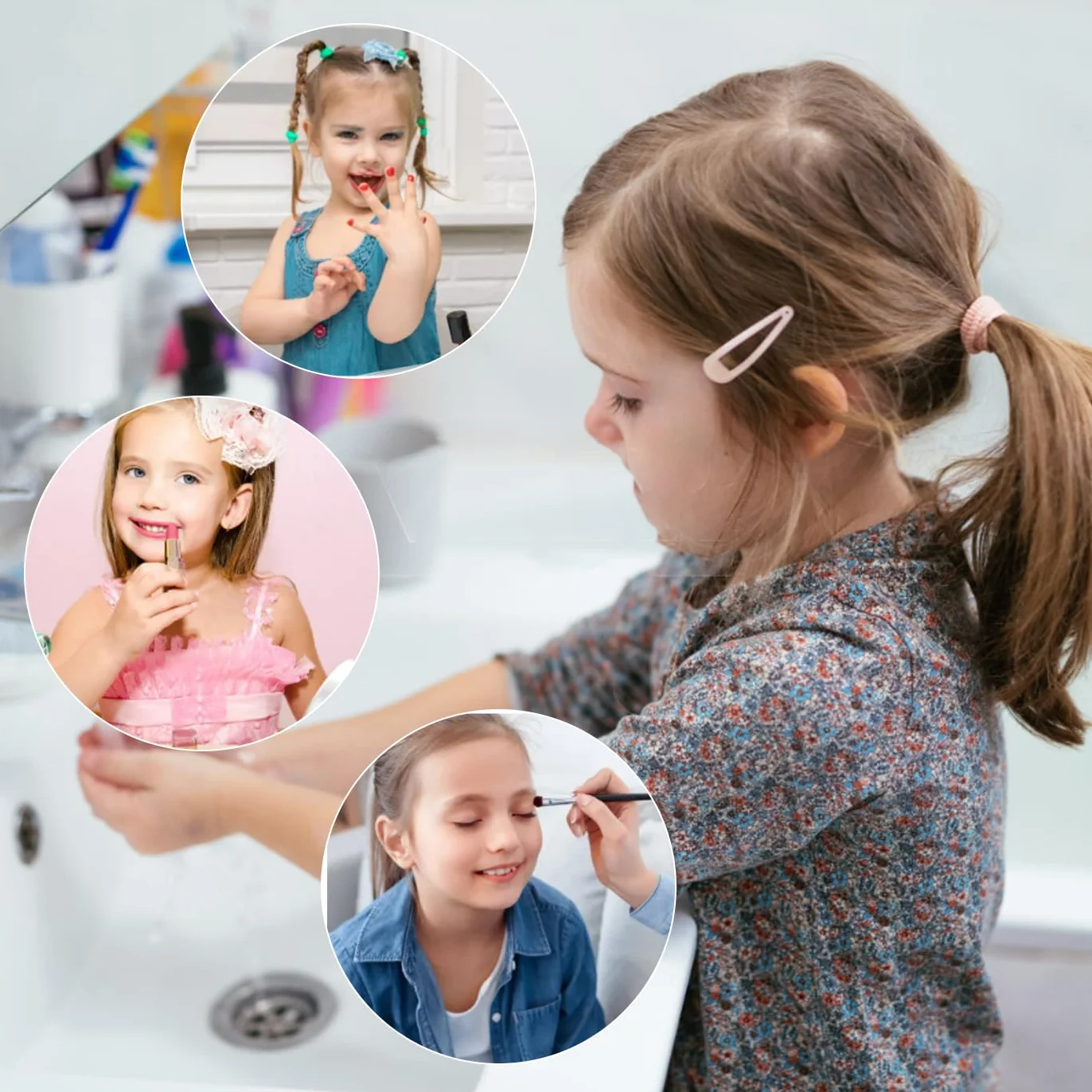 Ensemble de Maquillage pour Filles 33 Couleurs Jouets de Maquillage pour Enfants Cosmétiques Non Toxiques avec 8 Pinceaux Lavables