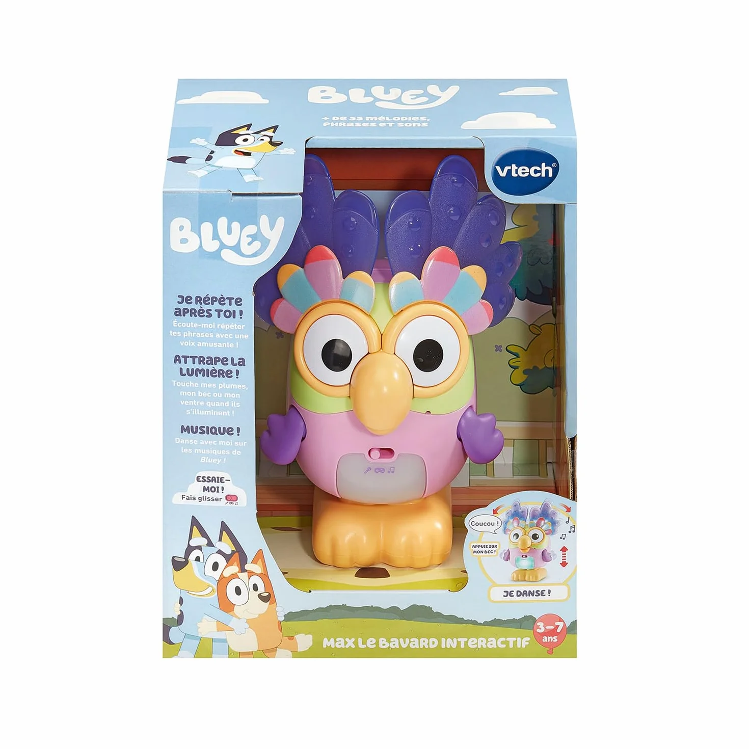 VTech Figurine Parlante Bluey Max Le Bavard Interactif 17 cm Sons et Lumières Jeu Musical Cadeau Enfant 3-7 Ans