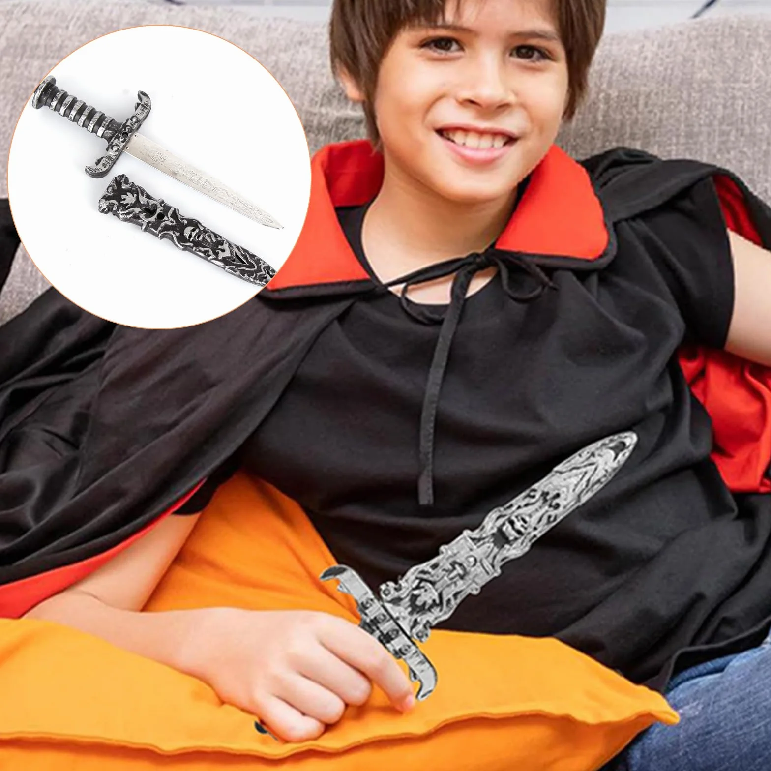 HORREX Faux Couteau en Plastique, Epee Court de Pirate, Dague en Argent Style Antique pour Halloween