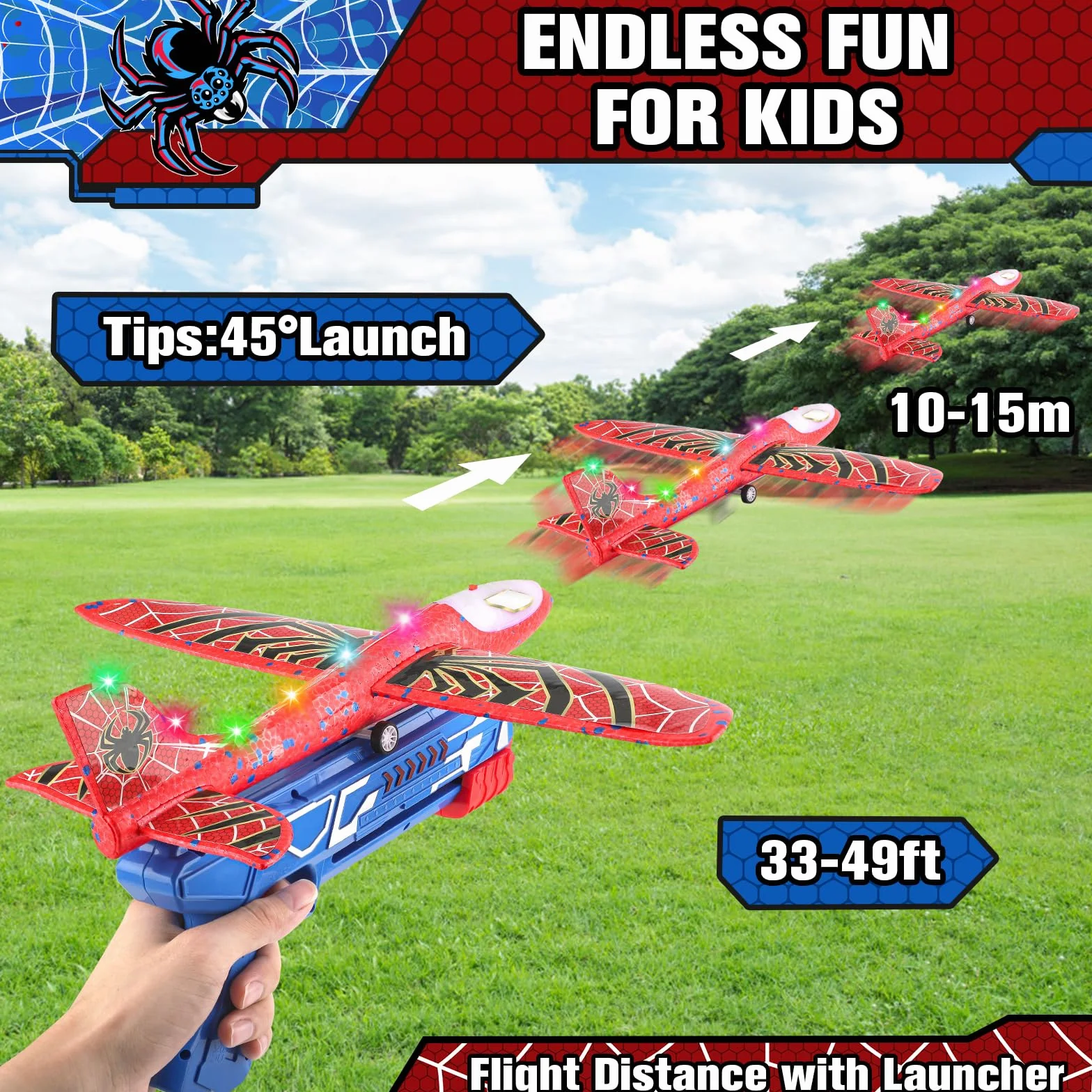 Avion Jouet LED Polystyrene Planeur Mousse avec Pistolet Catapulte pour Enfant 3-10 ans Cadeau Noël
