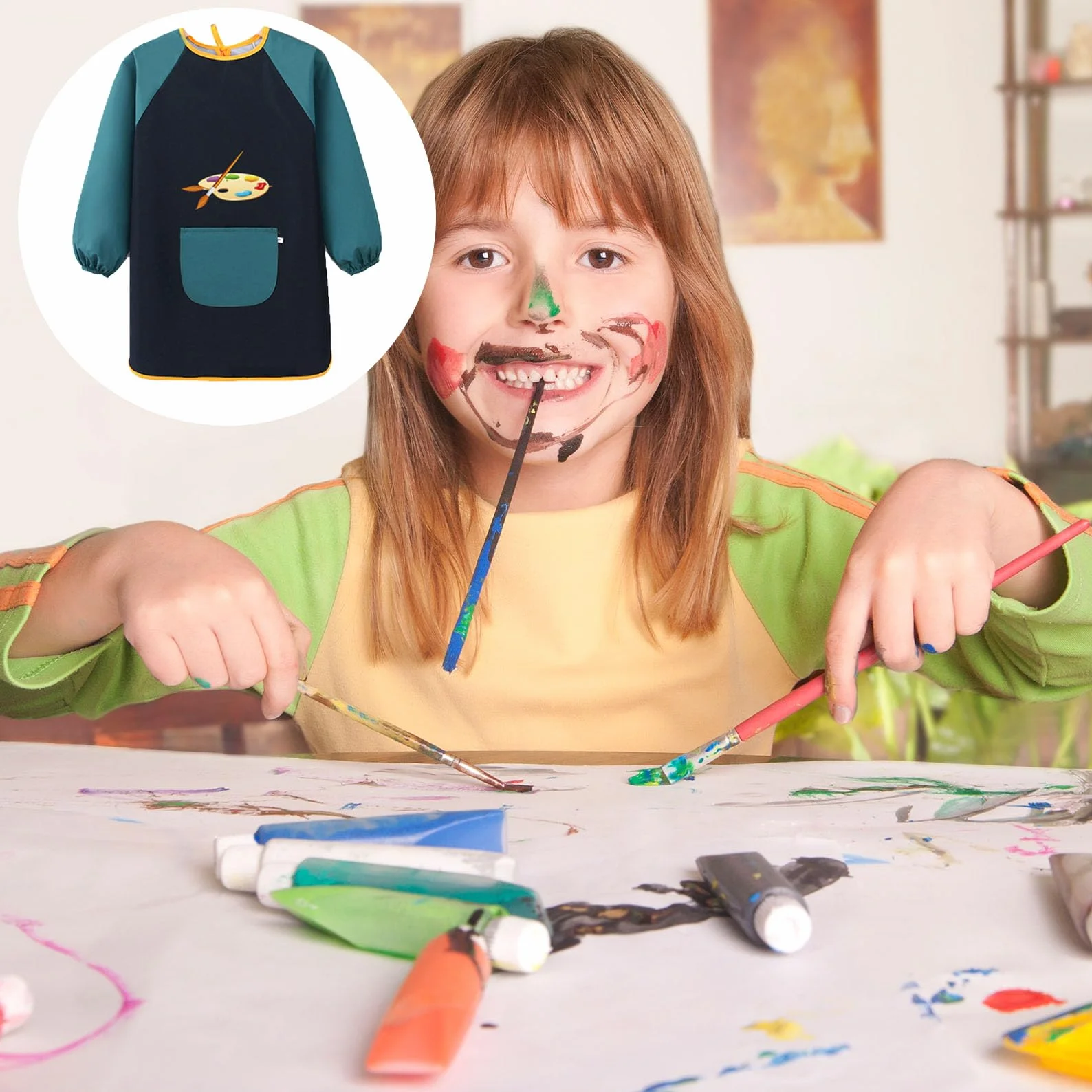 Tablier Peinture Enfant Imperméable Longues Manches Blouse Art Plastique 3-8 Ans pour Fille Garçon