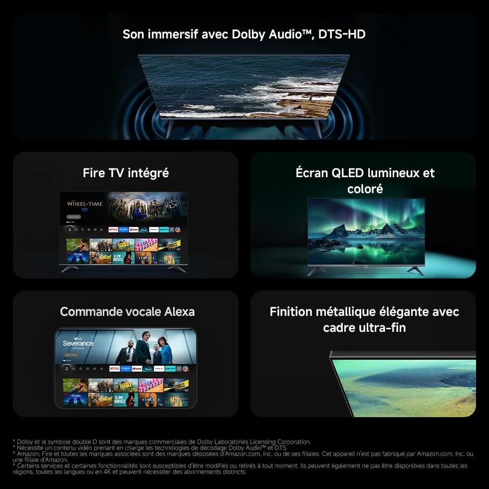 Xiaomi TV F Pro 32 81 cm QLED Smart TV Fire OS7 Contrôle Vocal Alexa Dolby Audio DTS Virtual:X Compatible Apple AirPlay