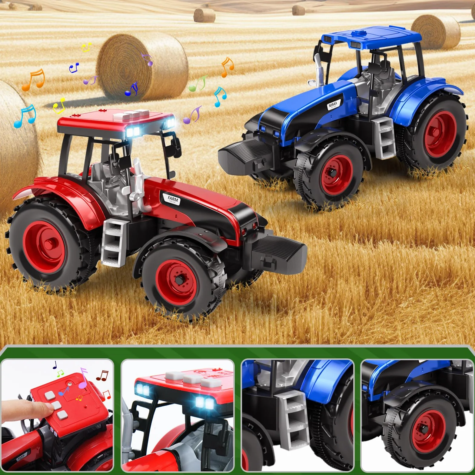Tacobear Tracteur Jouet avec Sons et Lumières Remorque Amovible Cadeau pour Garçon 3 4 5 6 Ans
