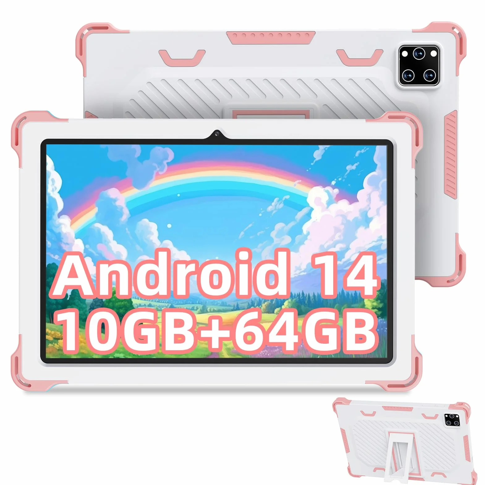 Tablette pour Enfant 10 Pouces Android 14 Kids Tablette avec 10GB+64GB(TF 1TB),Tablet Tactile Octa-Core,iWawa Éducative Apps Pré-Installé,Contrôle Parental, avec Protection Coque, Rose