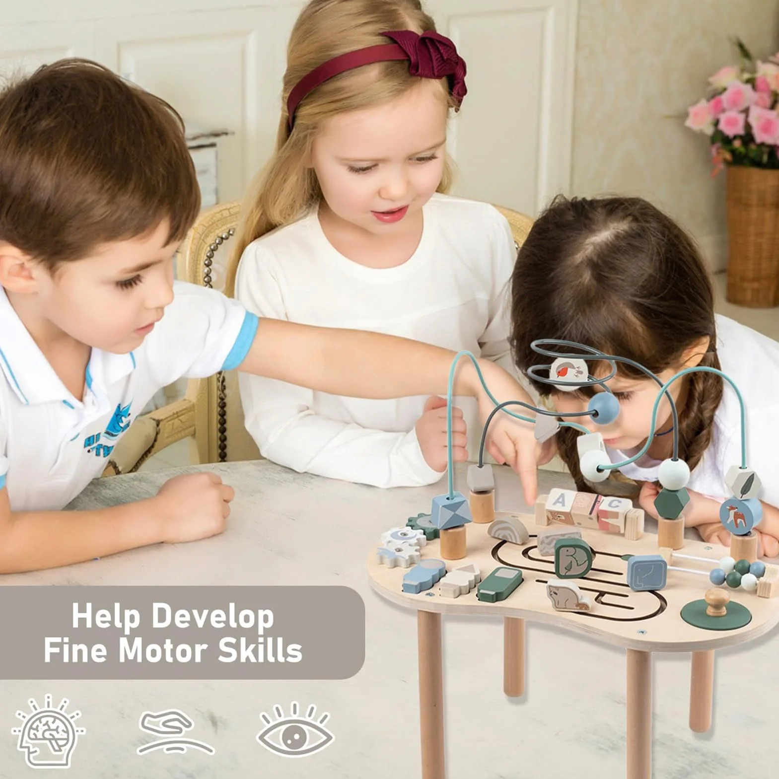 Table D'activités en Bois 15,35 Pouces Jouet De Table Pédagogique Station De Jeu Polyvalente pour Garçons