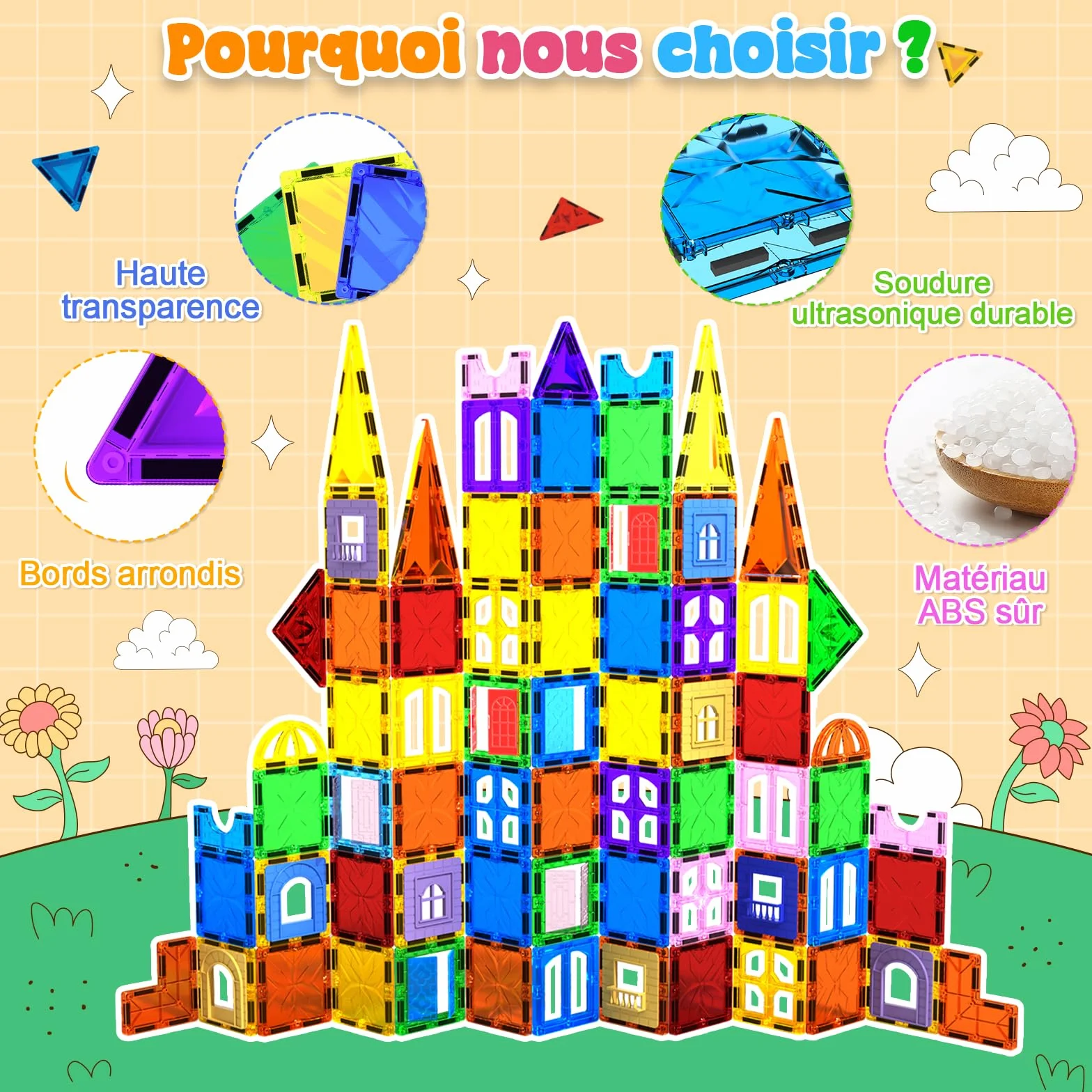 Magneverse 123 Pièces Bloc de Construction Magnétique Jeu de Tiles Magnétiques Jouet Éducatif STEM