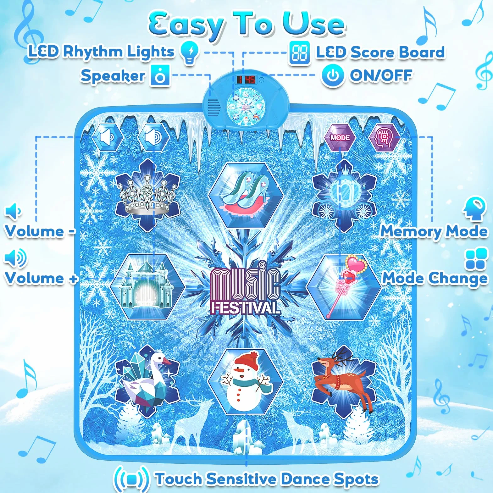Tapis de Danse pour Enfants avec Musique LED 6 Modes Jeu Cadeau Noël Garçons Filles 3-9+