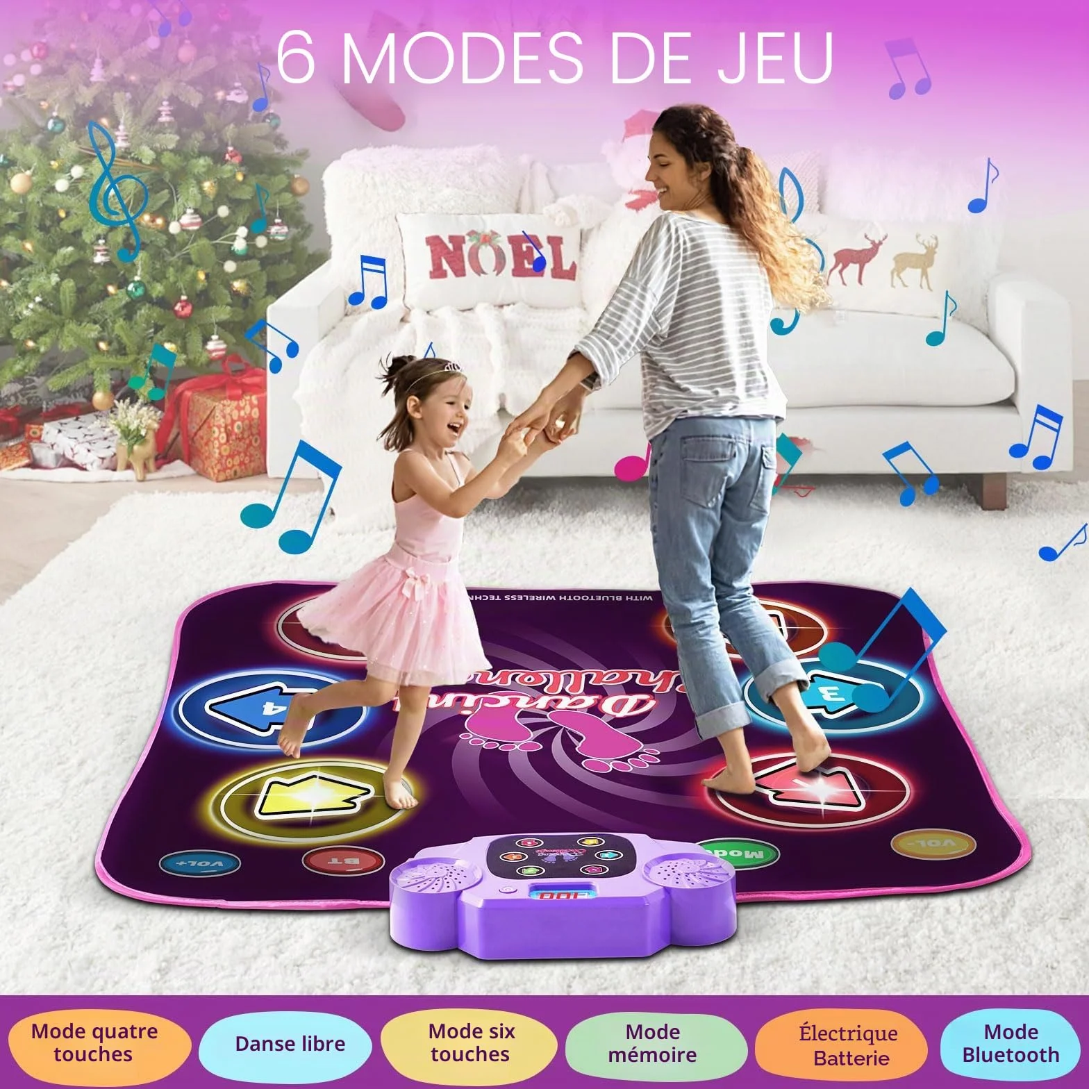 Tapis de Danse Lumineux pour Enfants Bluetooth avec Musique Intégrée, 6 Modes de Jeu