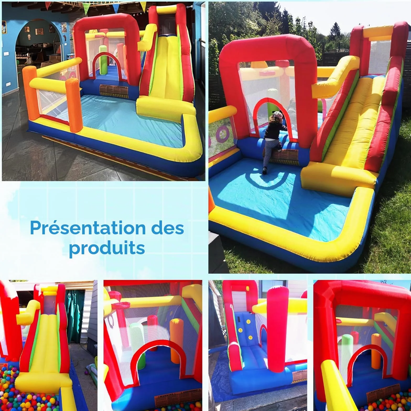 Ballsea Château Gonflable pour Enfants avec Souffleur - Multifonctionnel, Filet de Sécurité, Intérieur/Extérieur