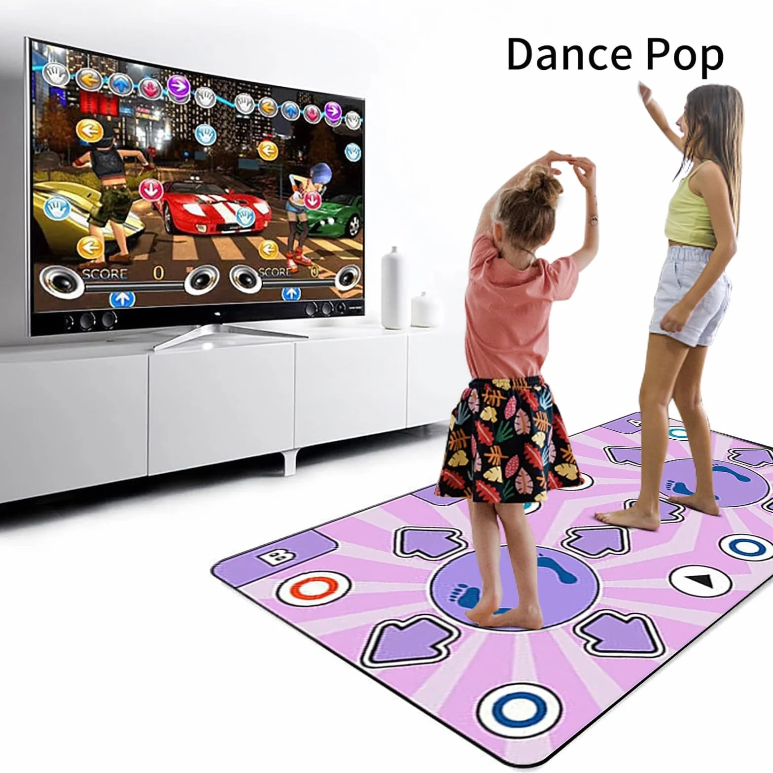 Tapis de Danse Musical avec Télécommande, 2 Enfants Rechargeable, 8 Modes, 100 Musiques, 65 Jeux, Cadeau Anniversaire Enfants 3-7+ Ans (Rose)