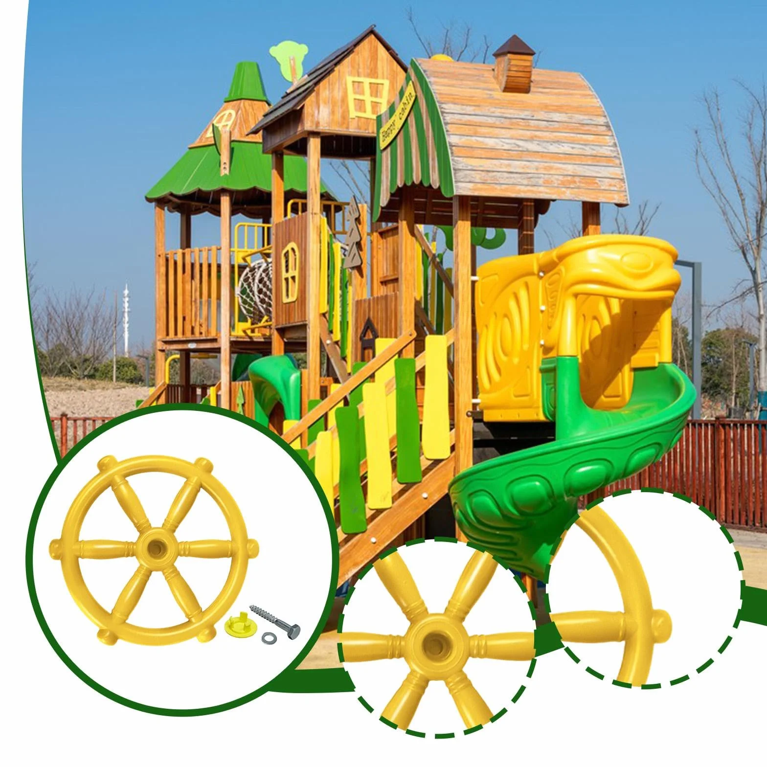 Roue de Bateau Pirate pour Enfants, Volant Gouvernail en Plastique Soufflé, Accessoire de Jeu Extérieur, Jaune