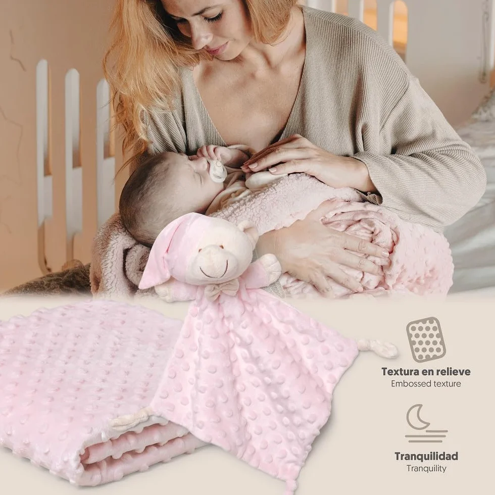 Interbaby Couverture Bébé Bulles 80x110cm + Peluche Ourson 28x17cm Coffret Cadeau Naissance Rose