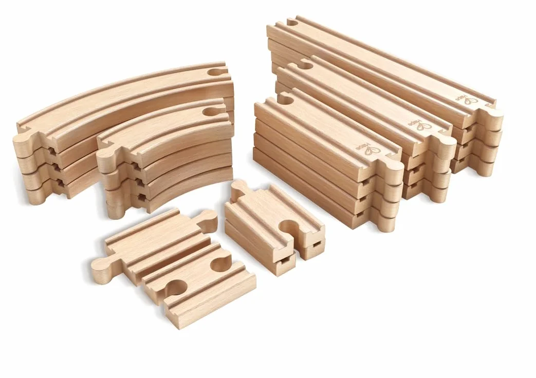 Hape Coffret d'Extension de Rails pour Circuit Train Bois - 24 Pièces Virages et Lignes Droites - Jeu Éducatif 3 Ans+