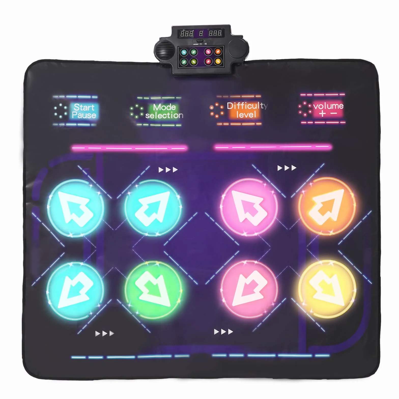 Tapis de Danse Double pour Enfants 8 Flèches LED 4 Modes de Jeu 3-12 Ans Cadeau Noël